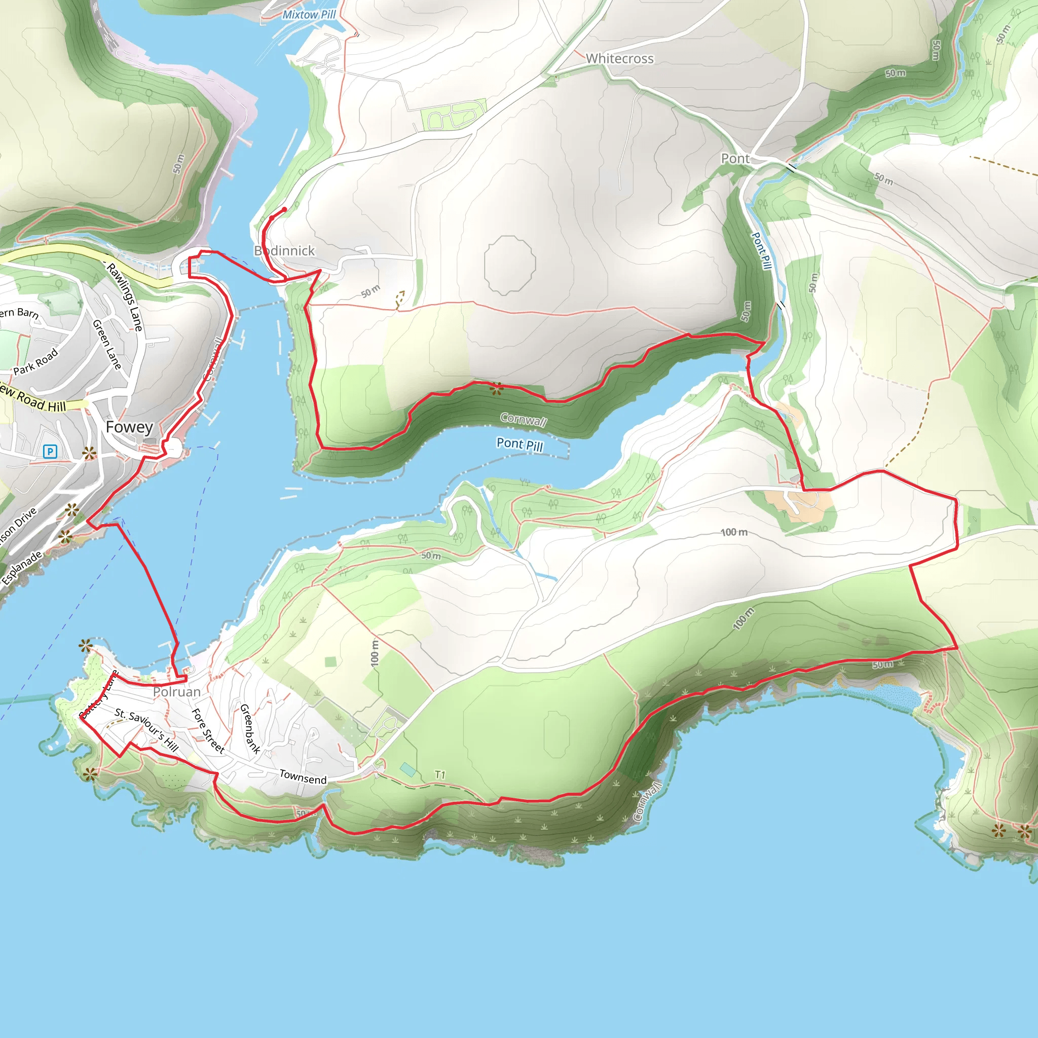 Creeks and Coves - Bodinnick - Polruan and Fowey Walk mobile static map