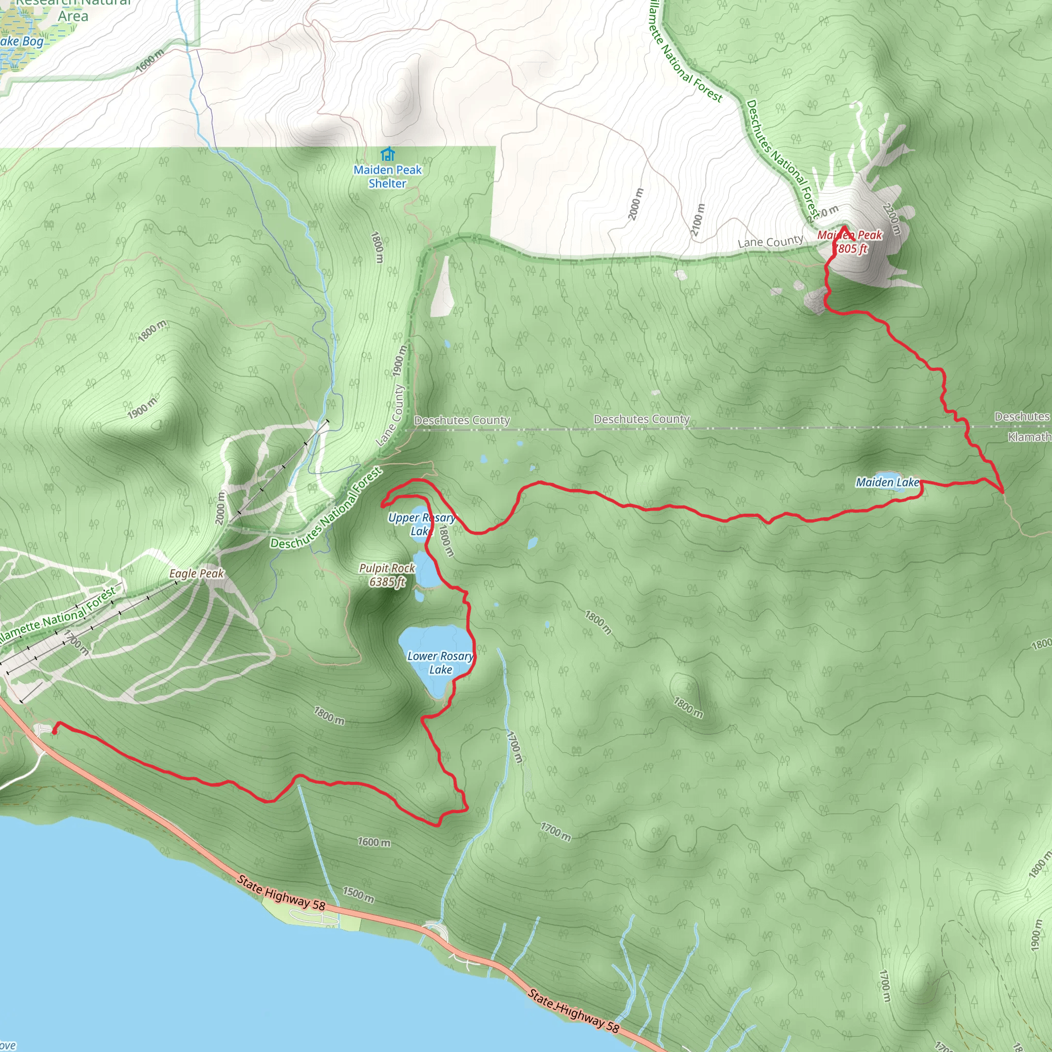 Maiden Lake ,Upper and Lower Rosary Lakes mobile static map