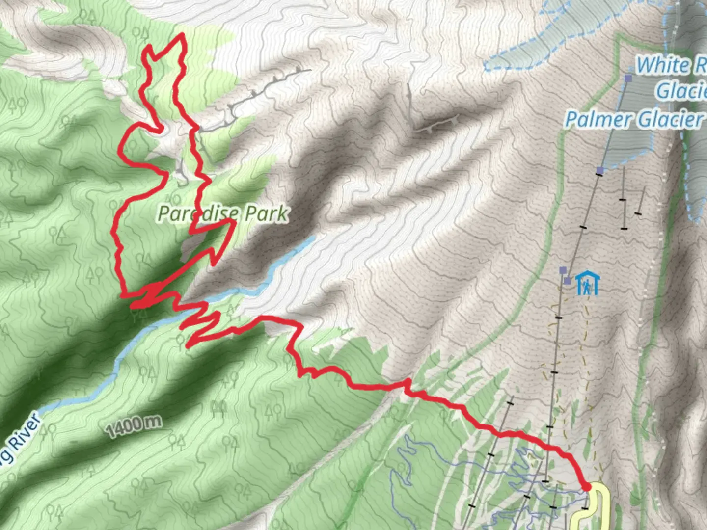 An image depicting the trail Paradise Park and Mount Hood Timberline Loop and its surrounding area.