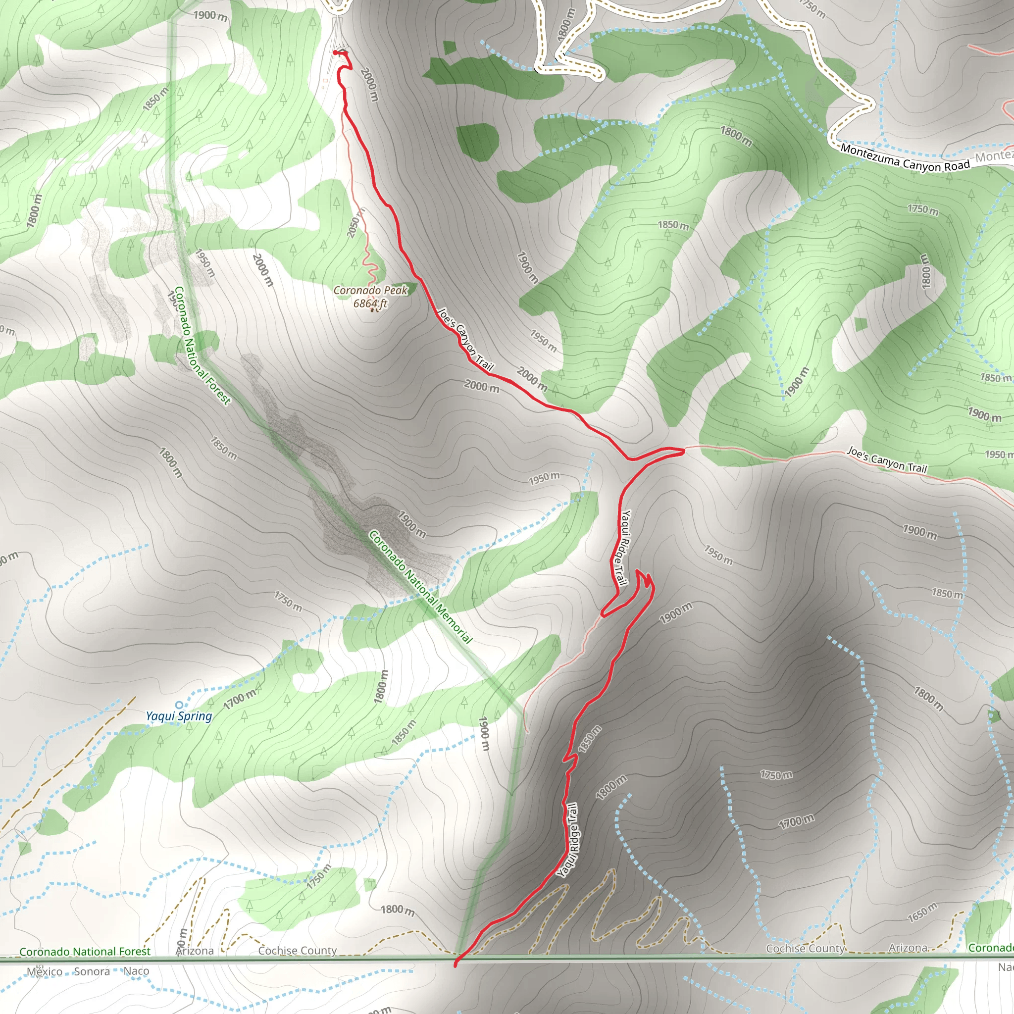 Yaqui Ridge via Arizona Trail mobile static map