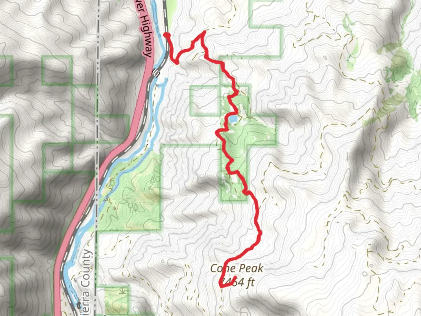 An image depicting the trail Cone Peak from Fleish and its surrounding area.