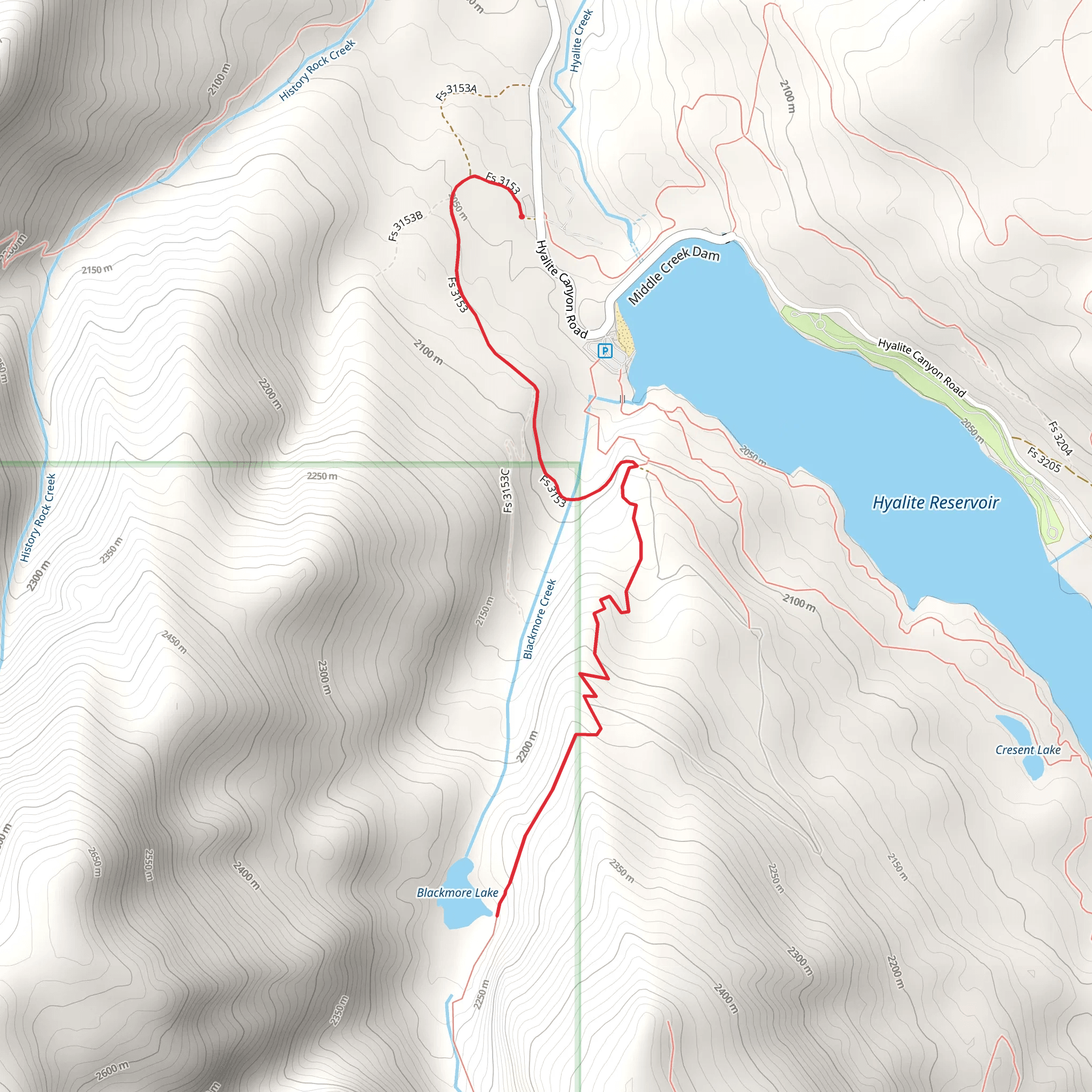 Blackmore Lake from Hyalite Canyon Road mobile static map