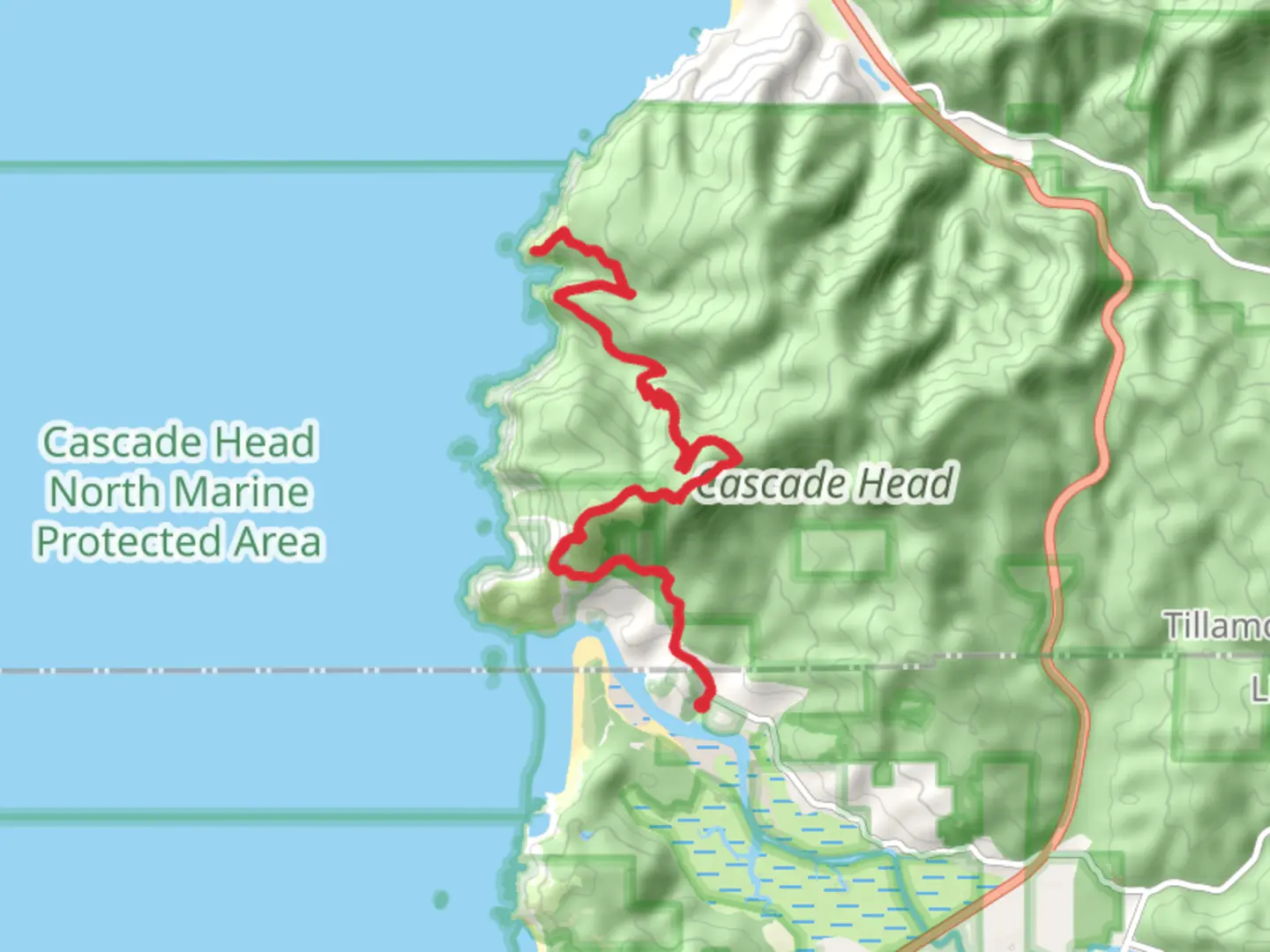 An image depicting the trail Cascade Head and Harts Cove Trail and its surrounding area.
