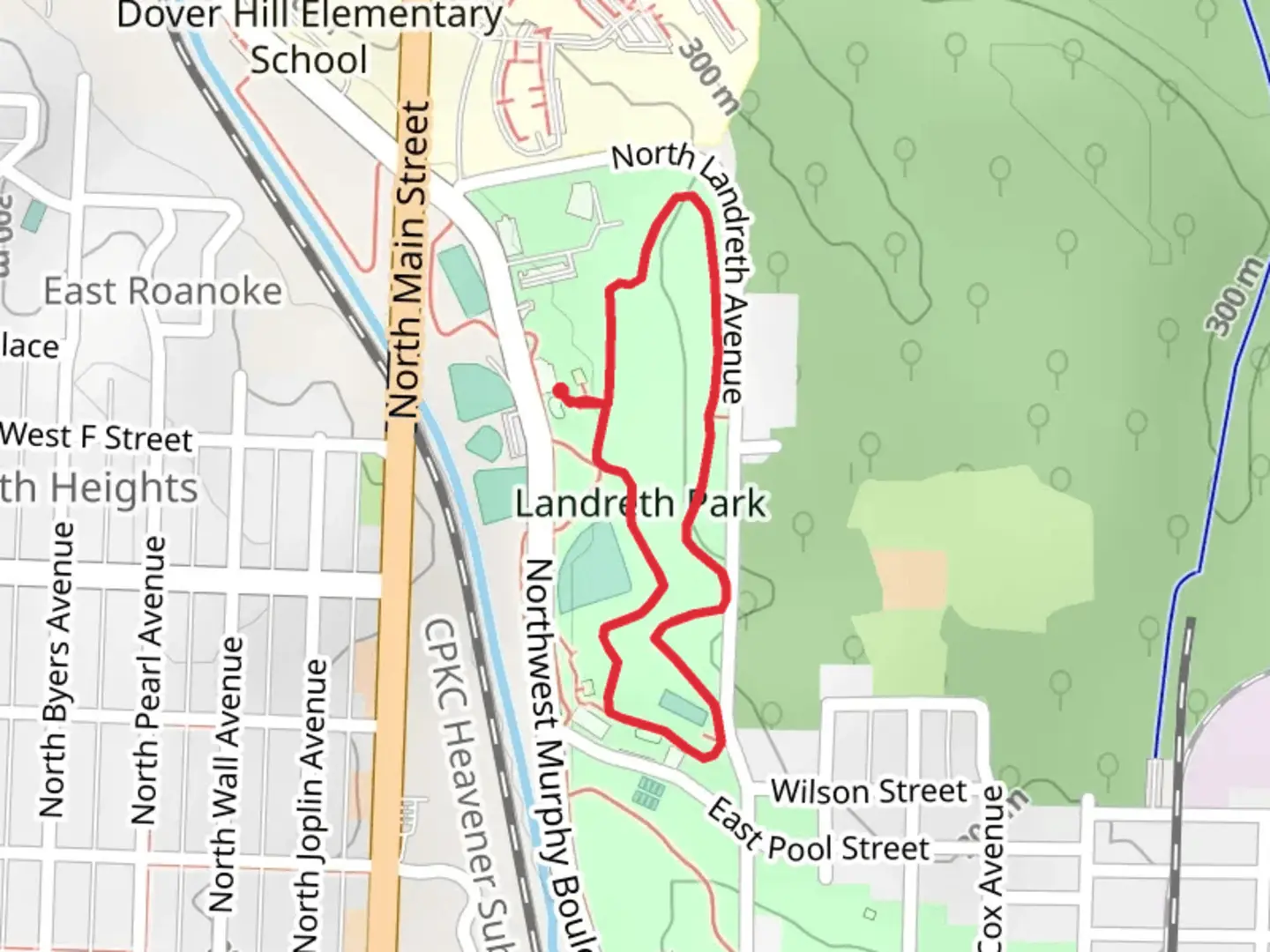 An image depicting the trail Landreth Park Loop and its surrounding area.