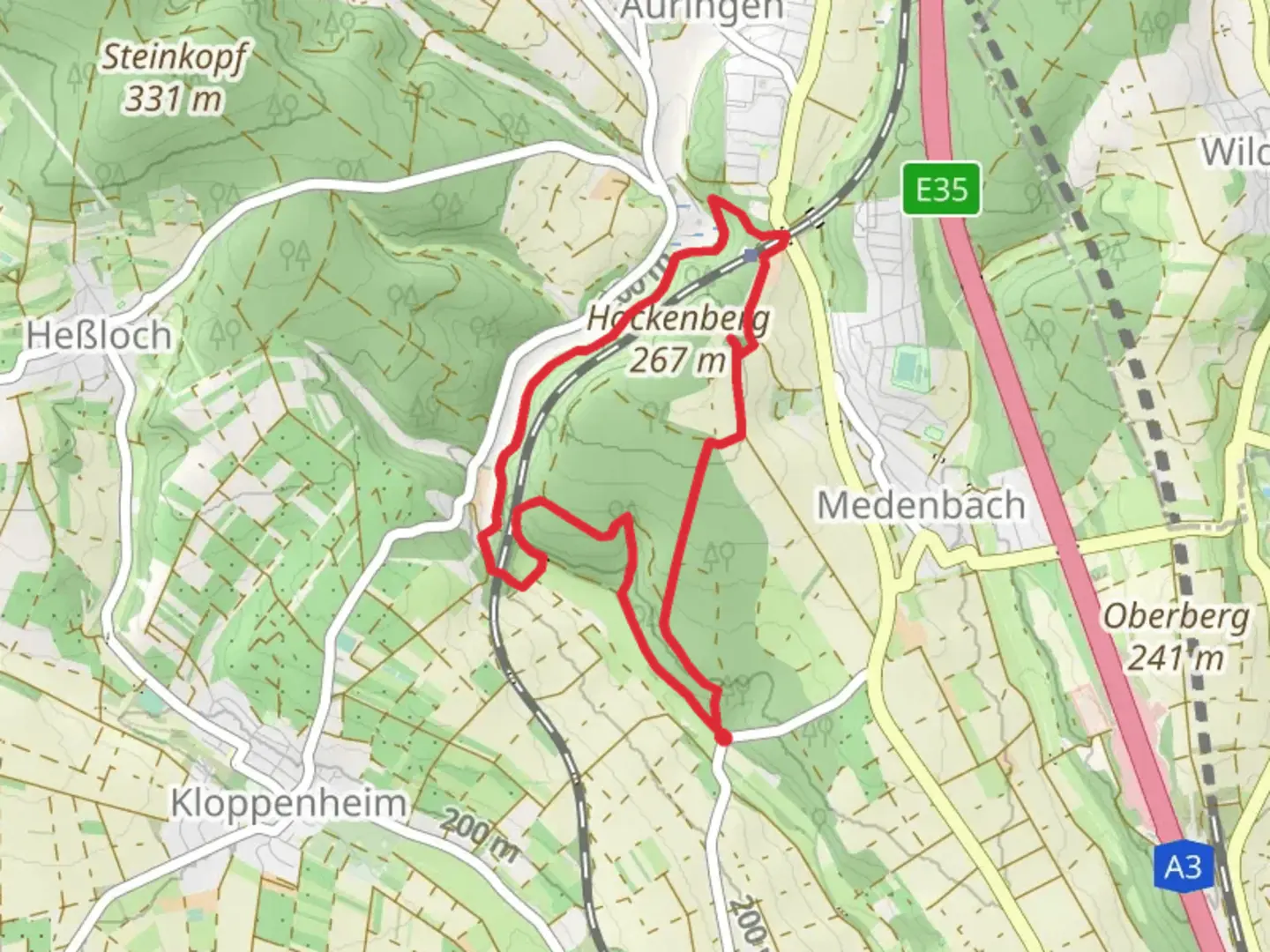 An image depicting the trail Wickerbach and Auringen Medenbach Loop and its surrounding area.