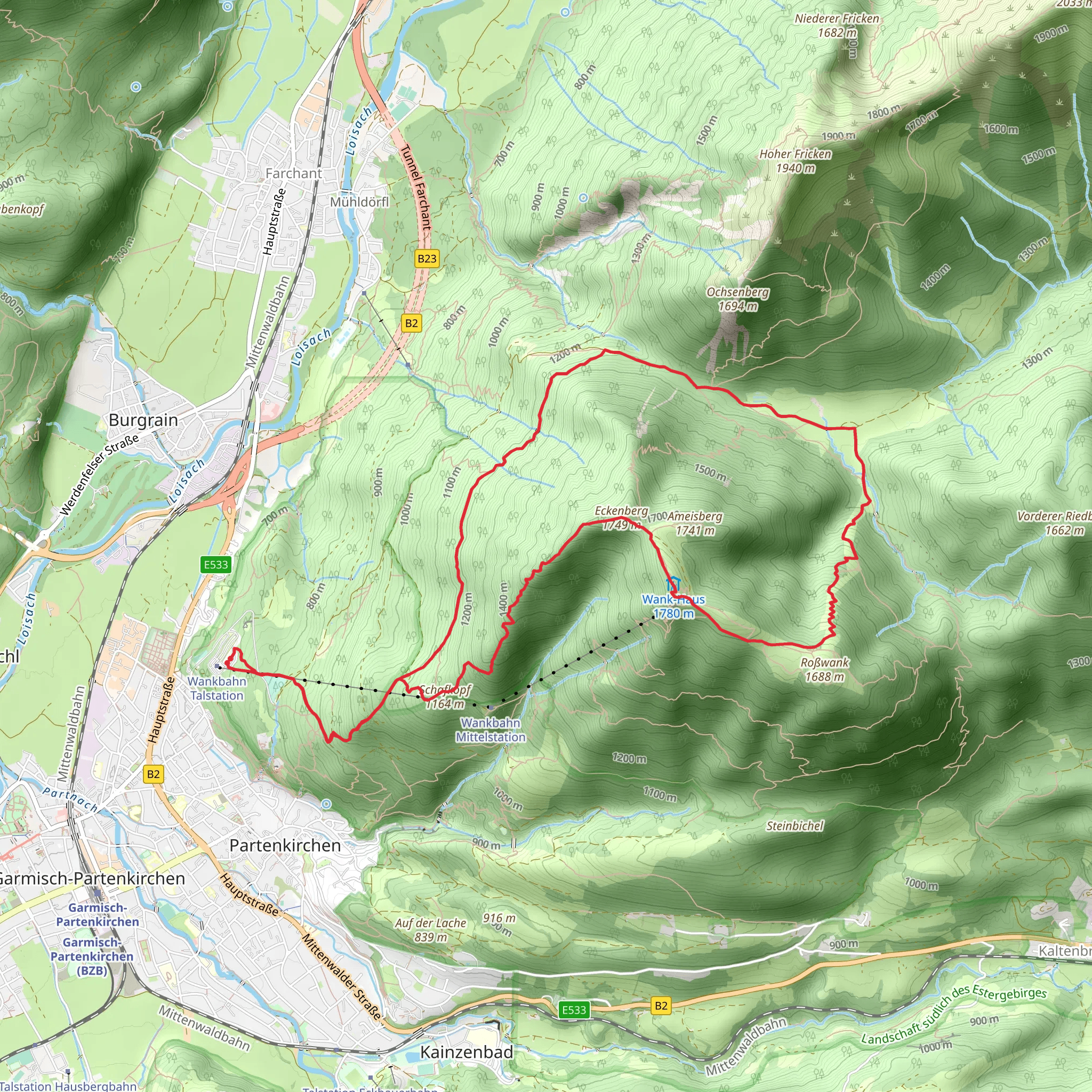 Schafkopf, Eckenberg and Wank Via Alpina Violett mobile static map
