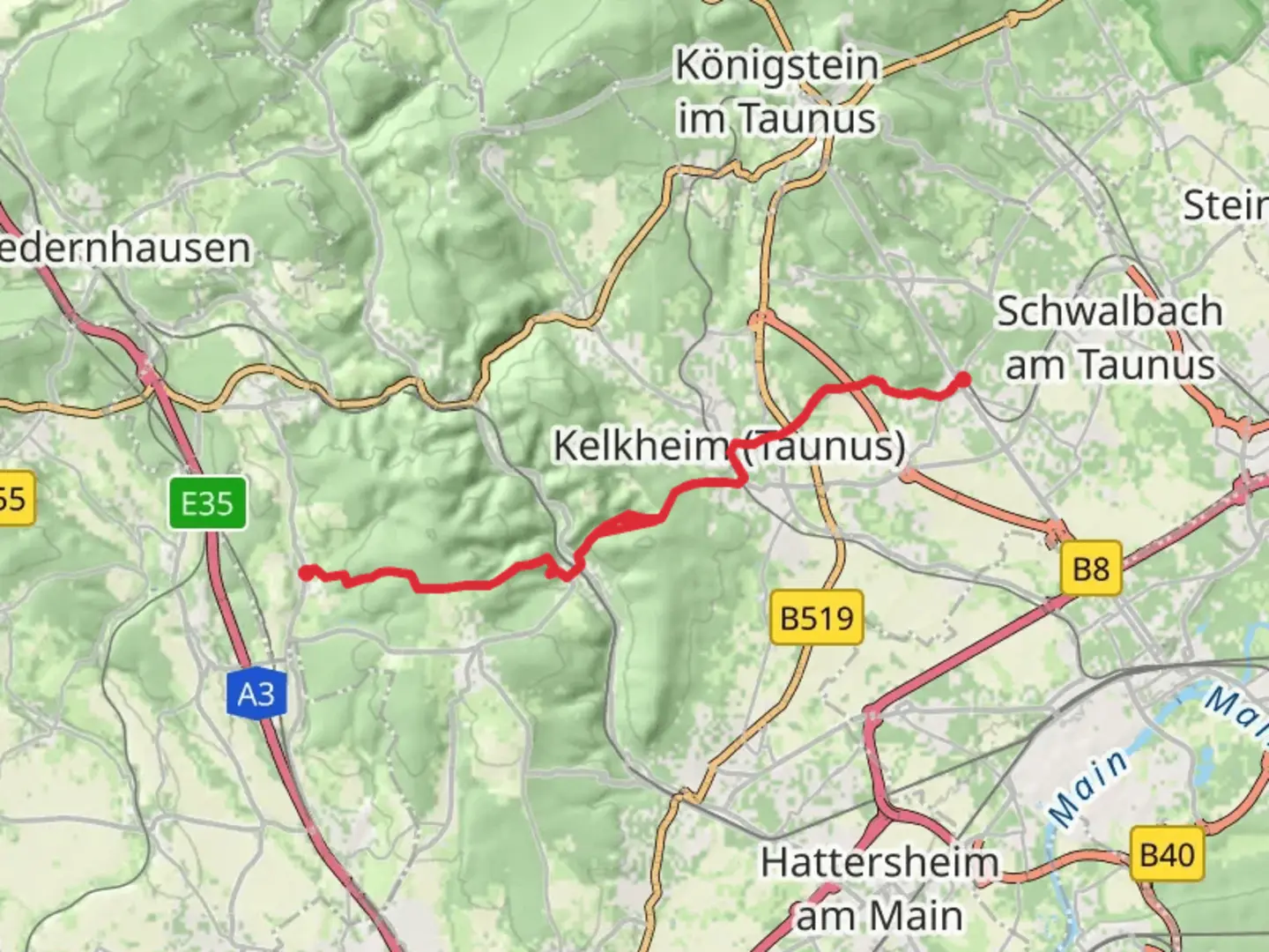 An image depicting the trail Bad Soden to Wildsachsen via Taunusklub Route and its surrounding area.