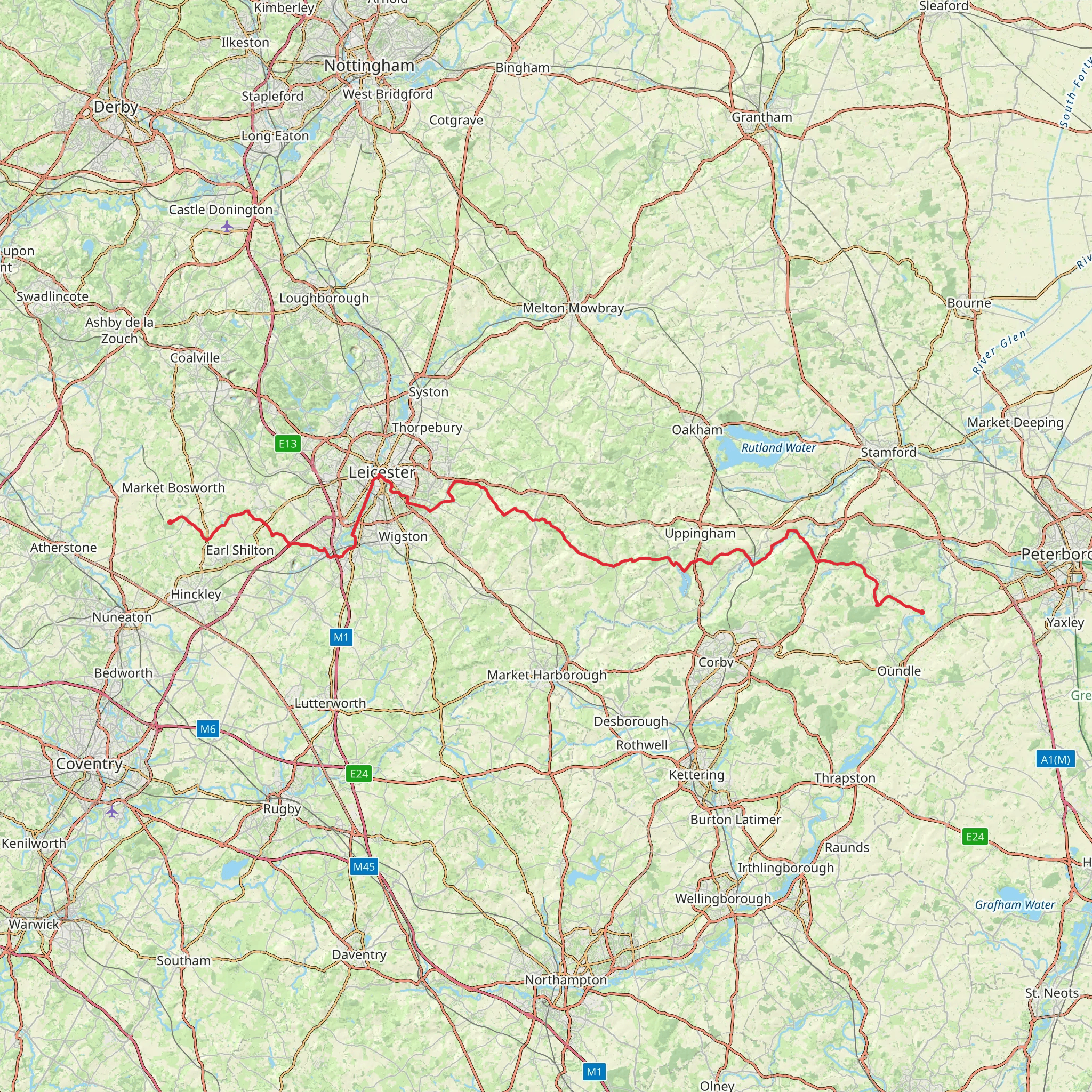 Fotheringhay to Bosworth Battlefield mobile static map