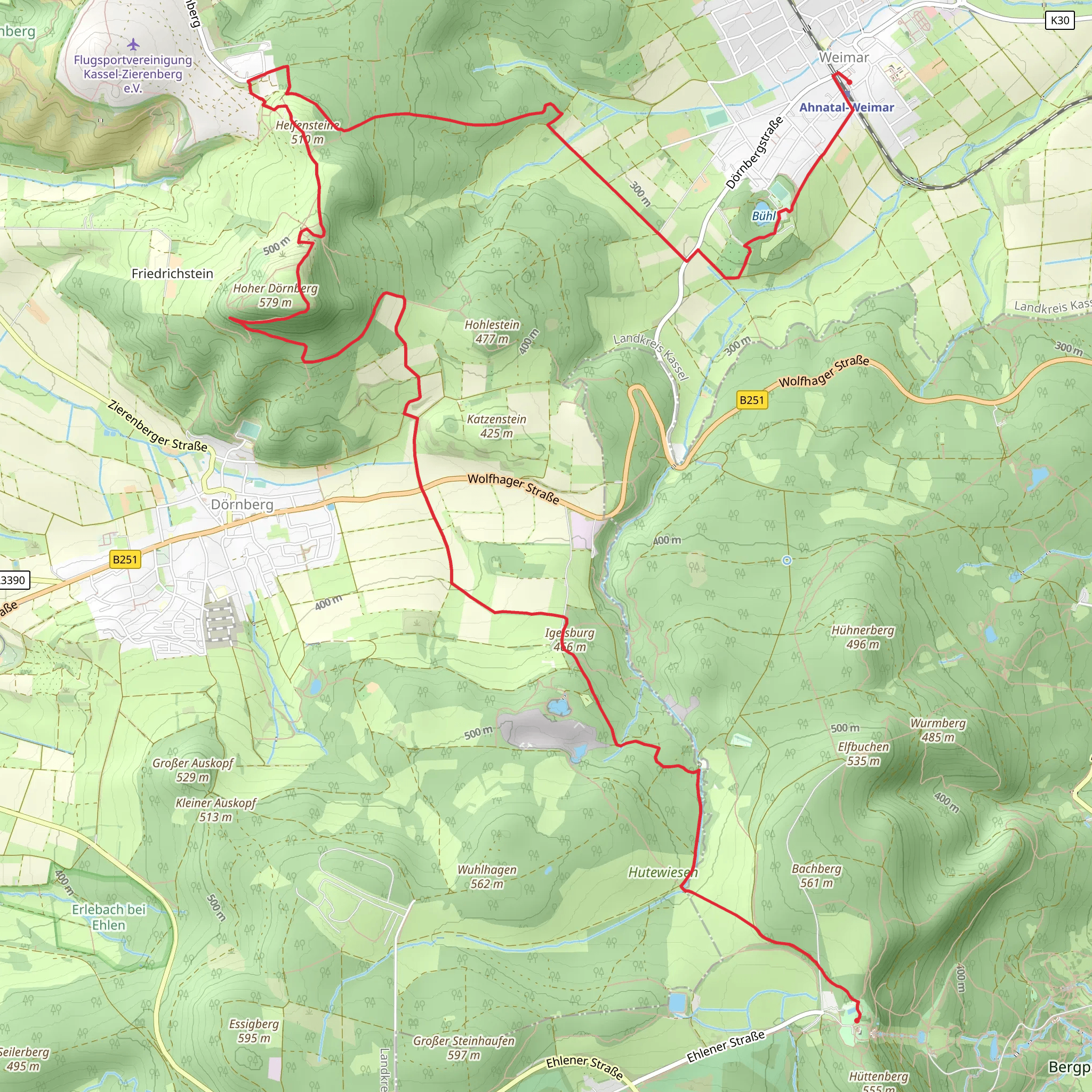 Herkules to Ahnatal-Weimar via Kasselsteig mobile static map