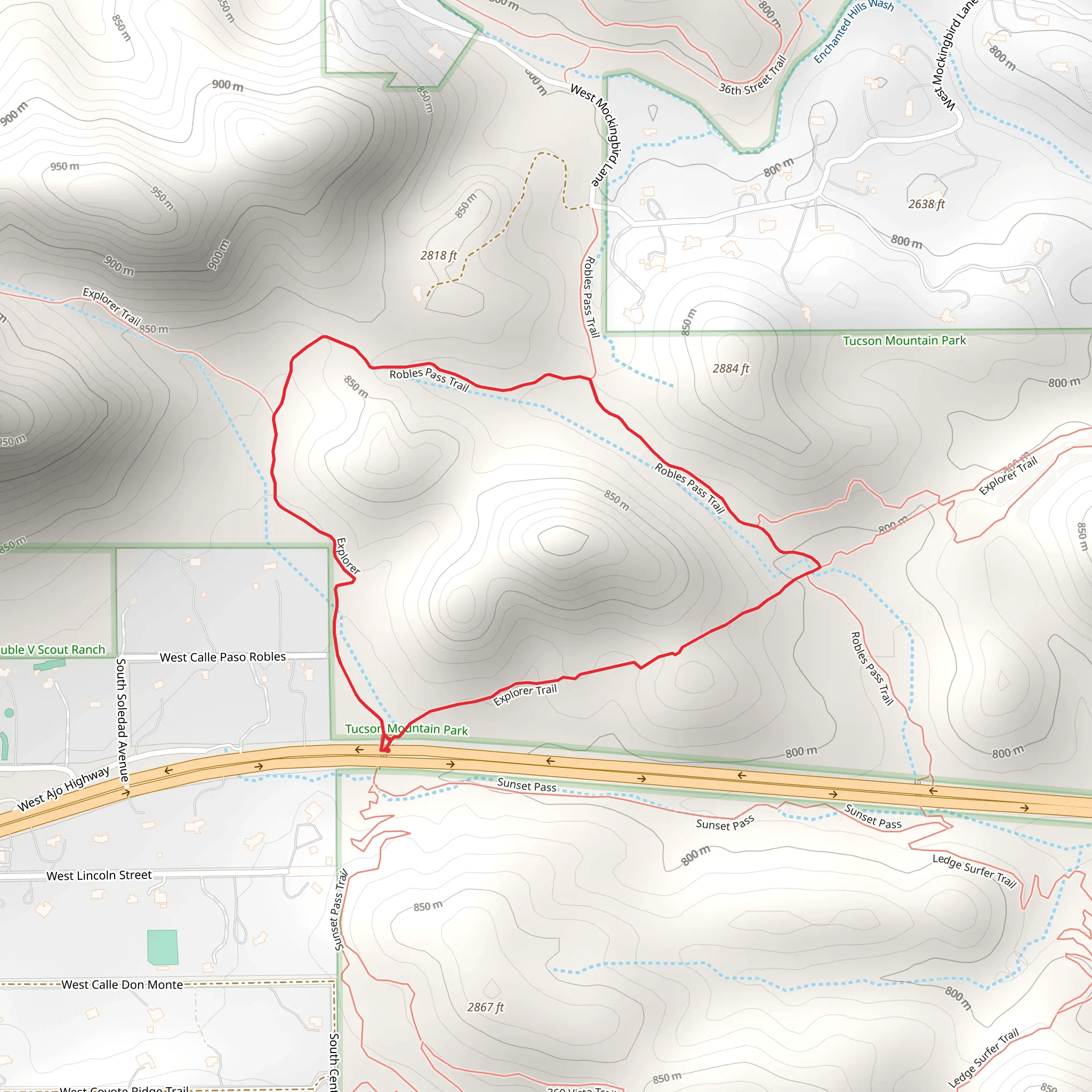 Explorer and Robles Pass Loop Trail mobile static map