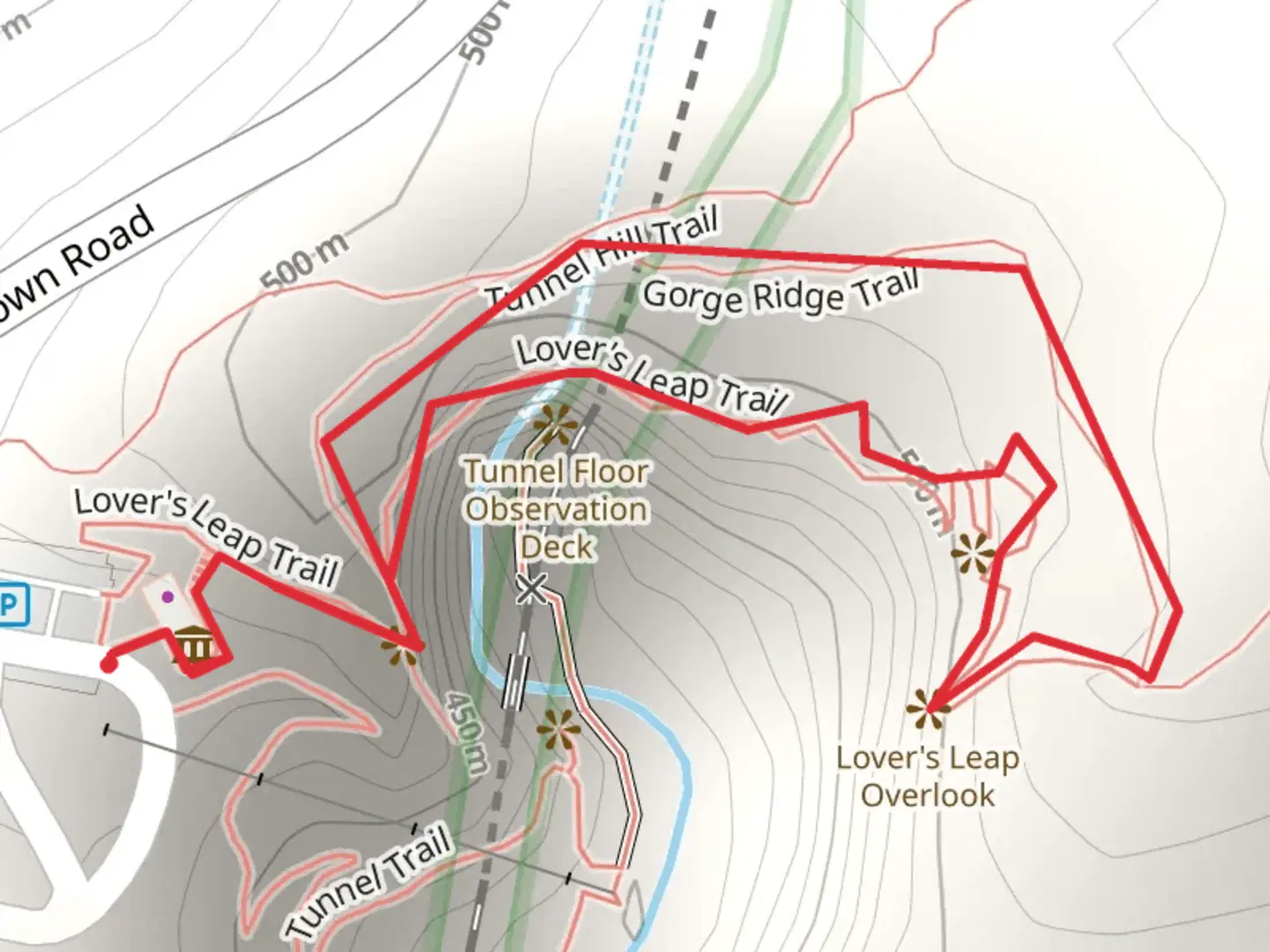 An image depicting the trail Gorge Ridge and Lover's Leap Loop Trail and its surrounding area.