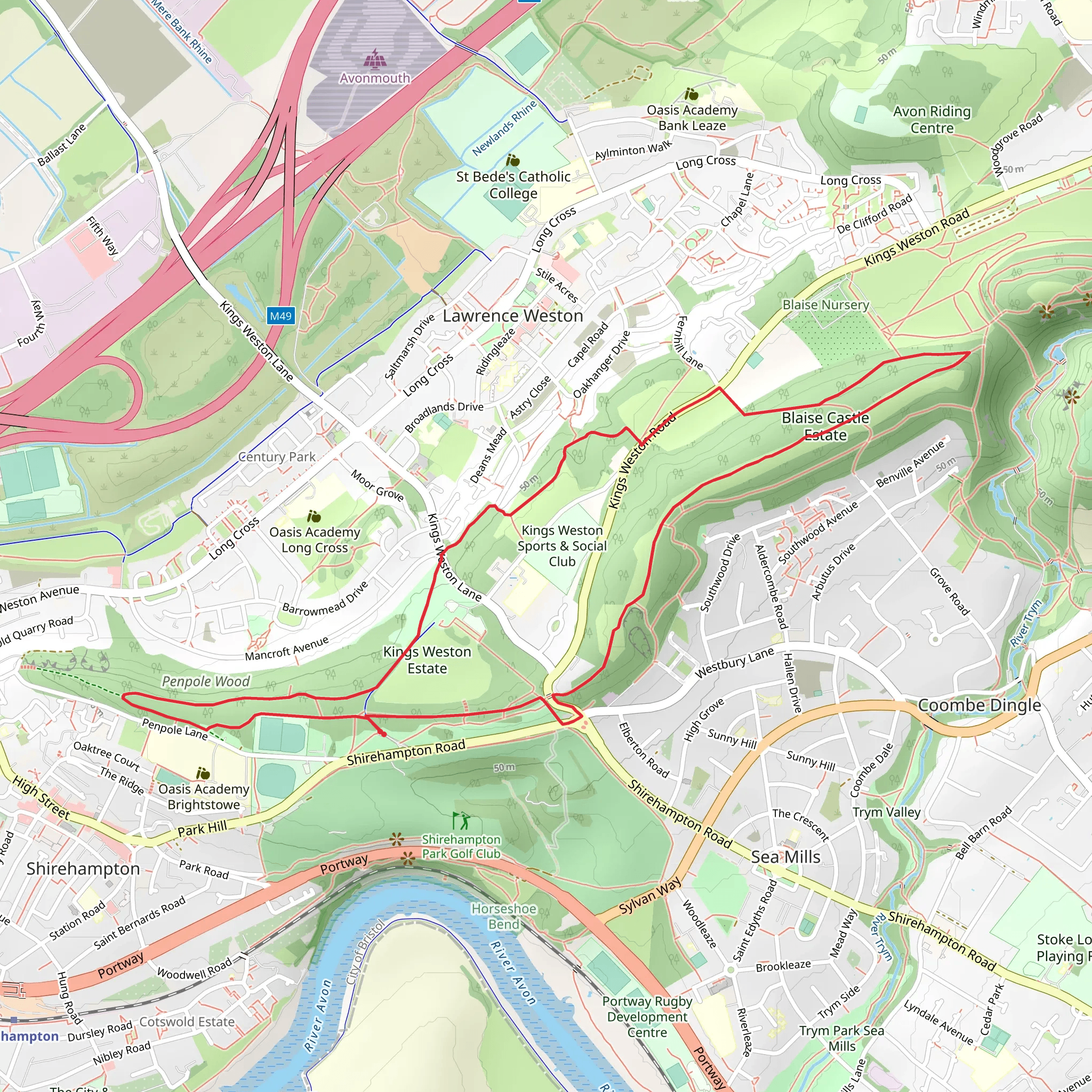 Kings Weston Woods Loop mobile static map
