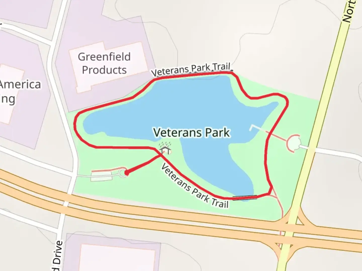 An image depicting the trail Veterans Park Lake Loop Trail and its surrounding area.