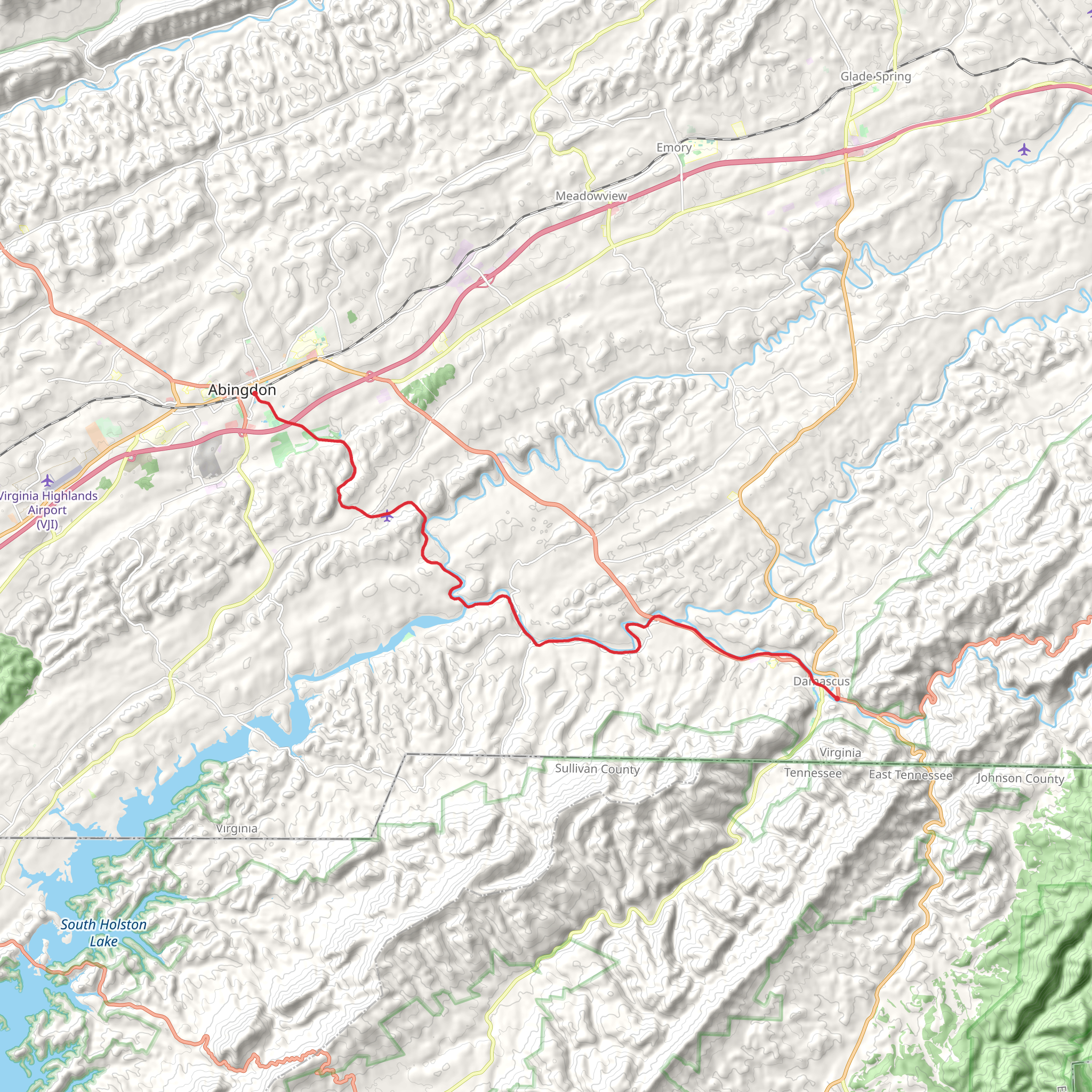 Virginia Creeper Trail Point to Point mobile static map
