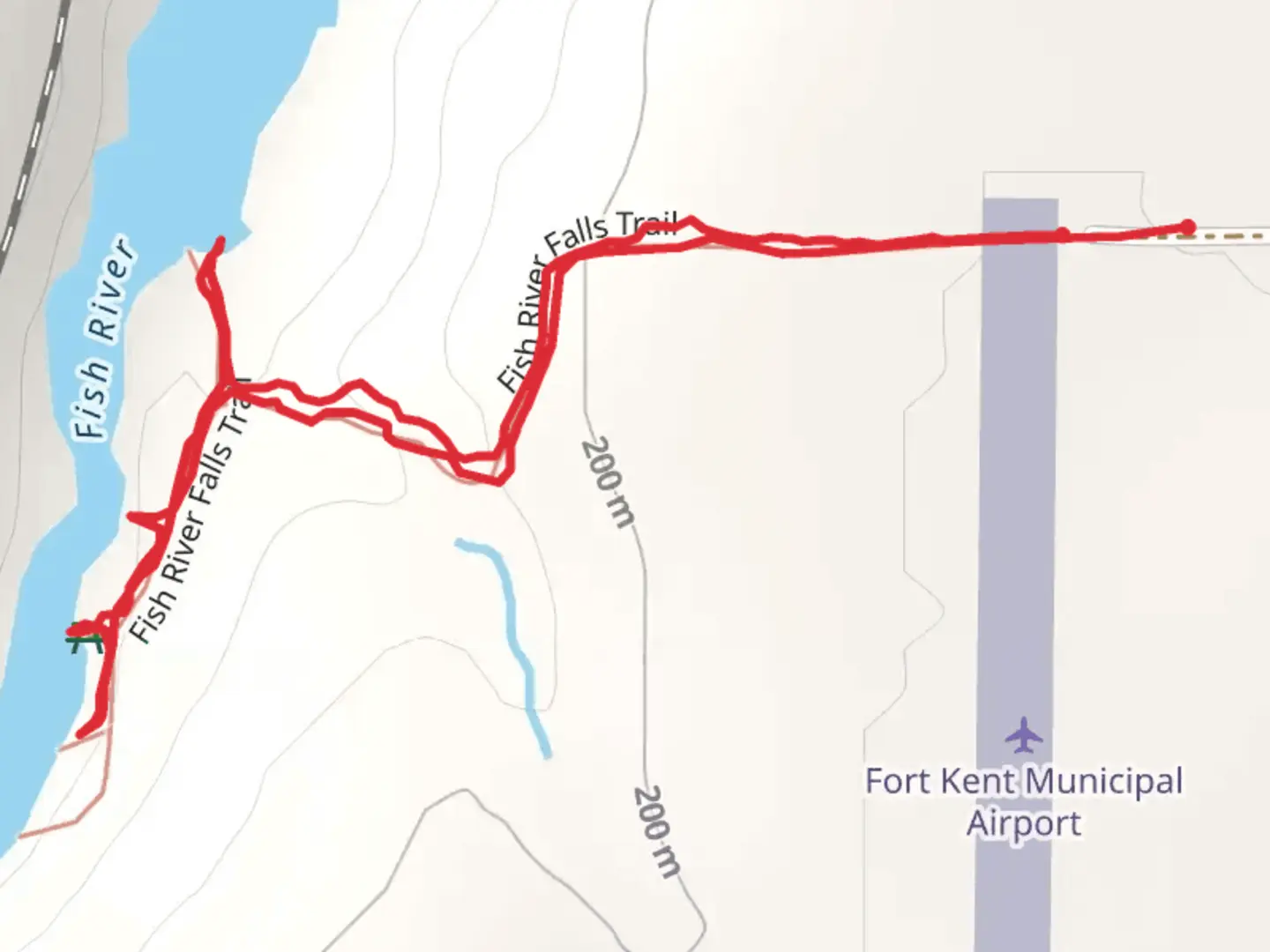 An image depicting the trail Fish River Falls and its surrounding area.