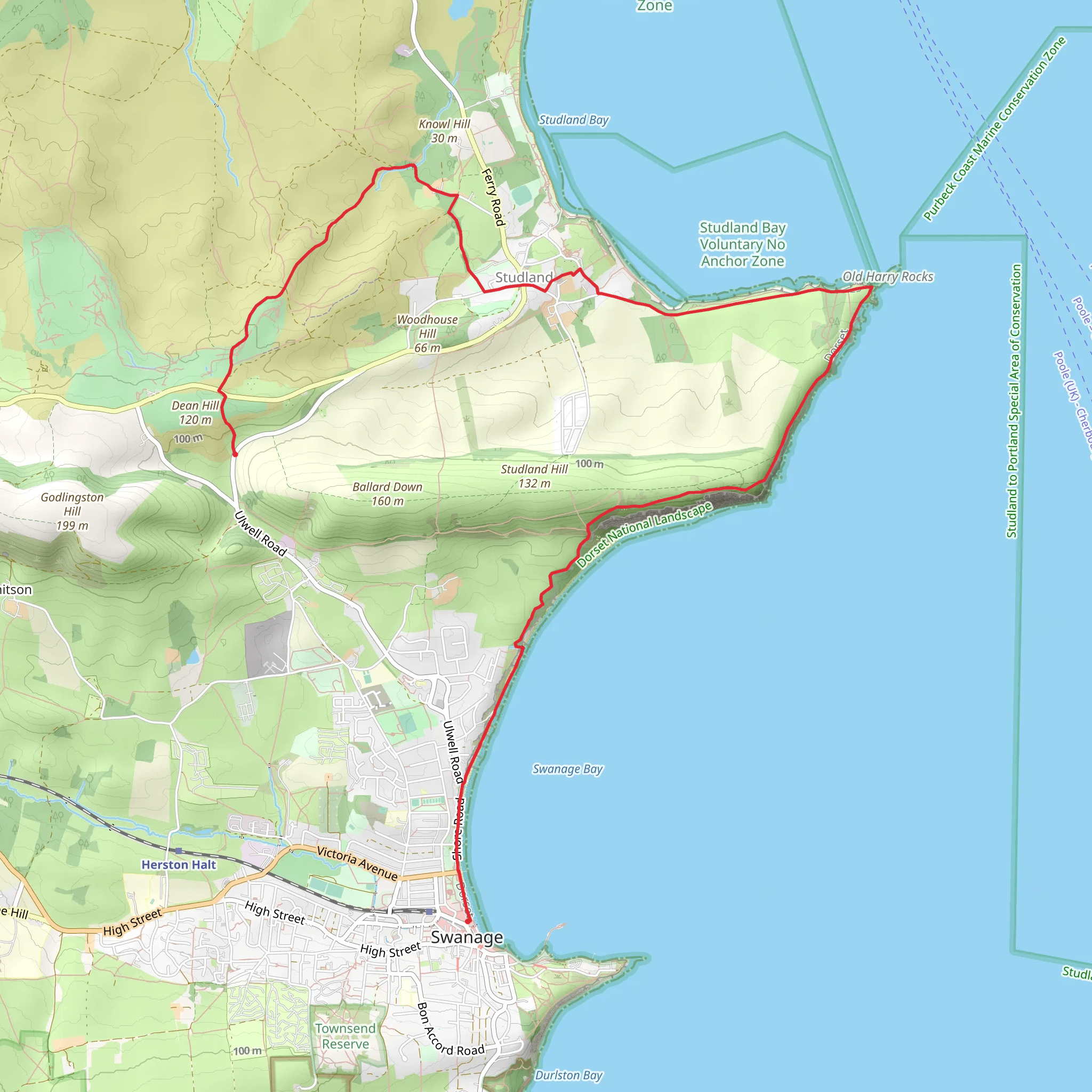 Isle of Purbeck Golf Club to Swanage Walk mobile static map