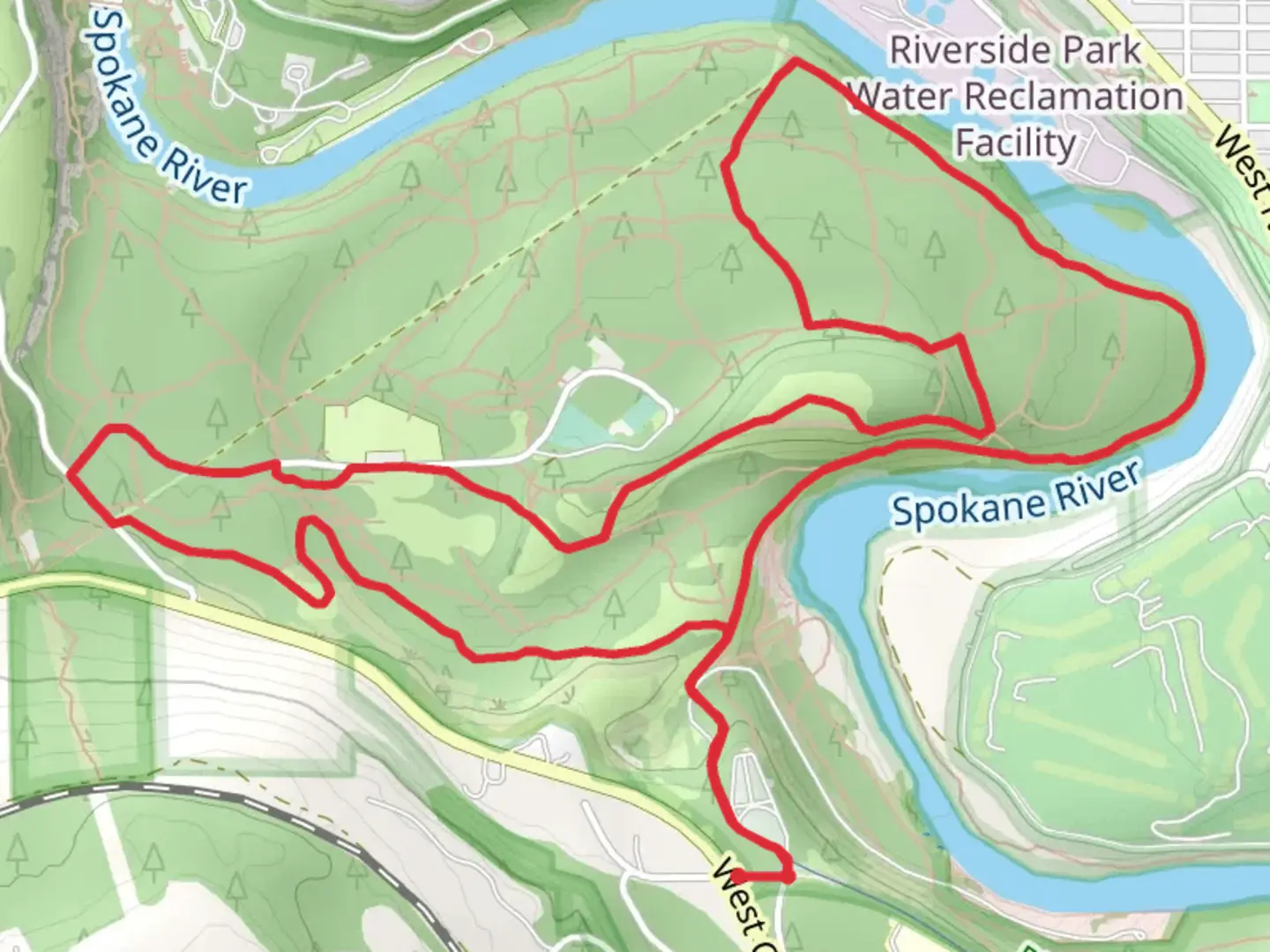 An image depicting the trail Spokane River Centennial Trail and Trail 100 Loop and its surrounding area.