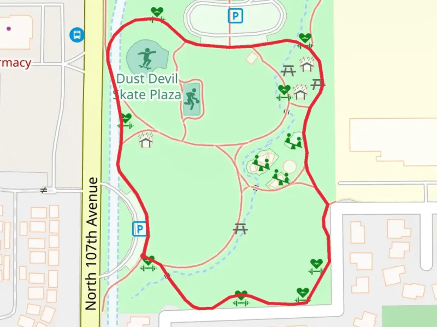 An image depicting the trail Dust Devil Park Loop and its surrounding area.