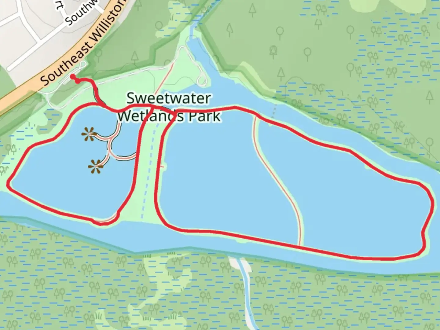 An image depicting the trail Sweetwater Wetlands Park Loop and its surrounding area.