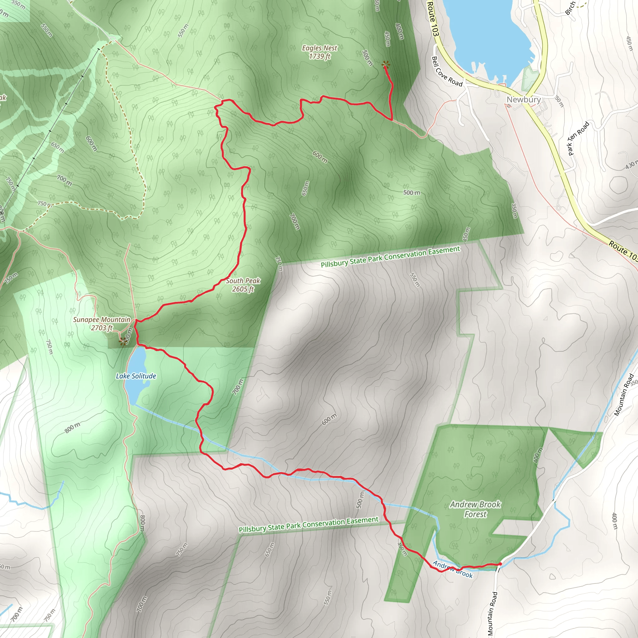 Eagle's Nest trail and Andrew Brook Trail mobile static map