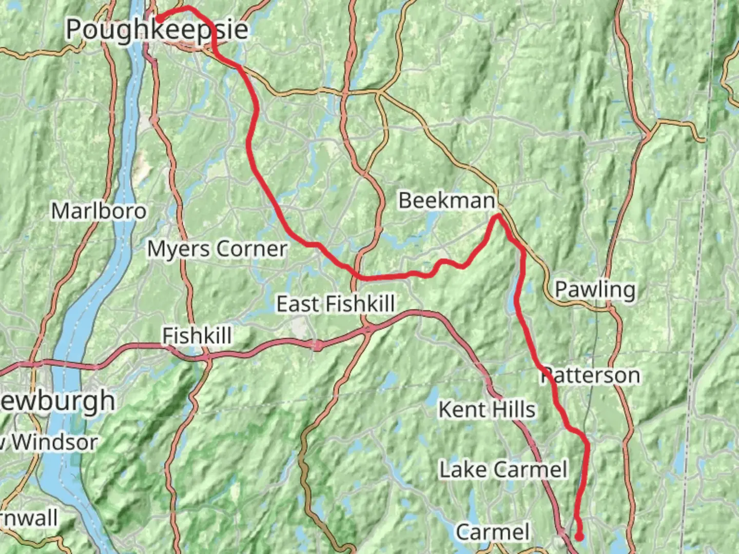 An image depicting the trail Lake Tonetta to Poughkeepsie via Maybrook Trailway and its surrounding area.