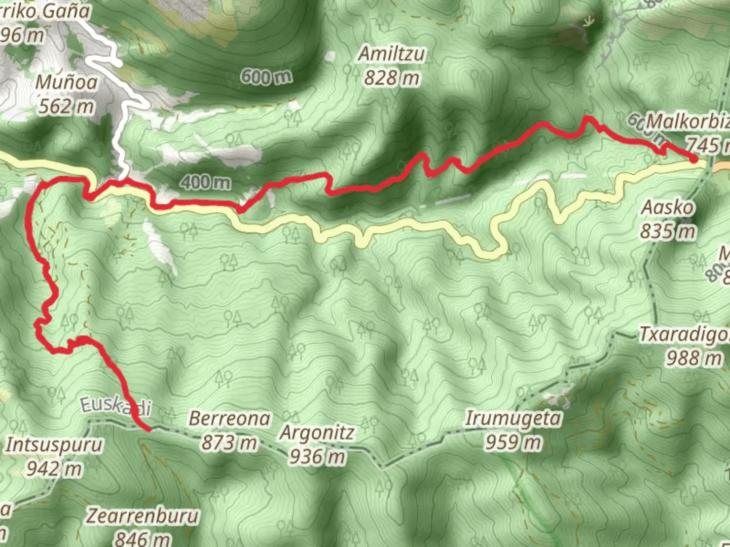 An image depicting the trail Paths of Nafarroa PR GI 2001 and its surrounding area.