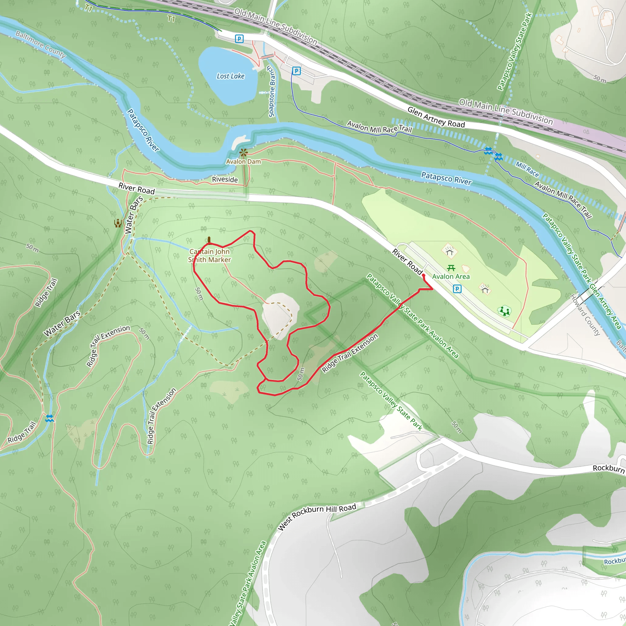 Captain John Smith Loop via Ridge Trail Extension mobile static map