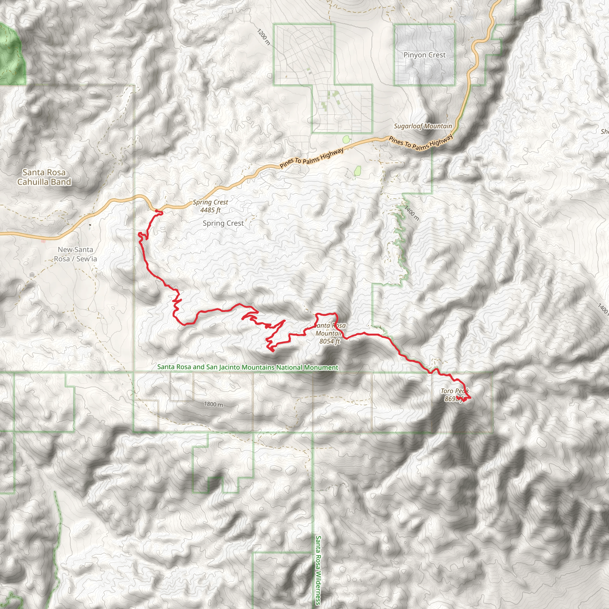 Toro Peak via Santa Rosa Road - Long mobile static map
