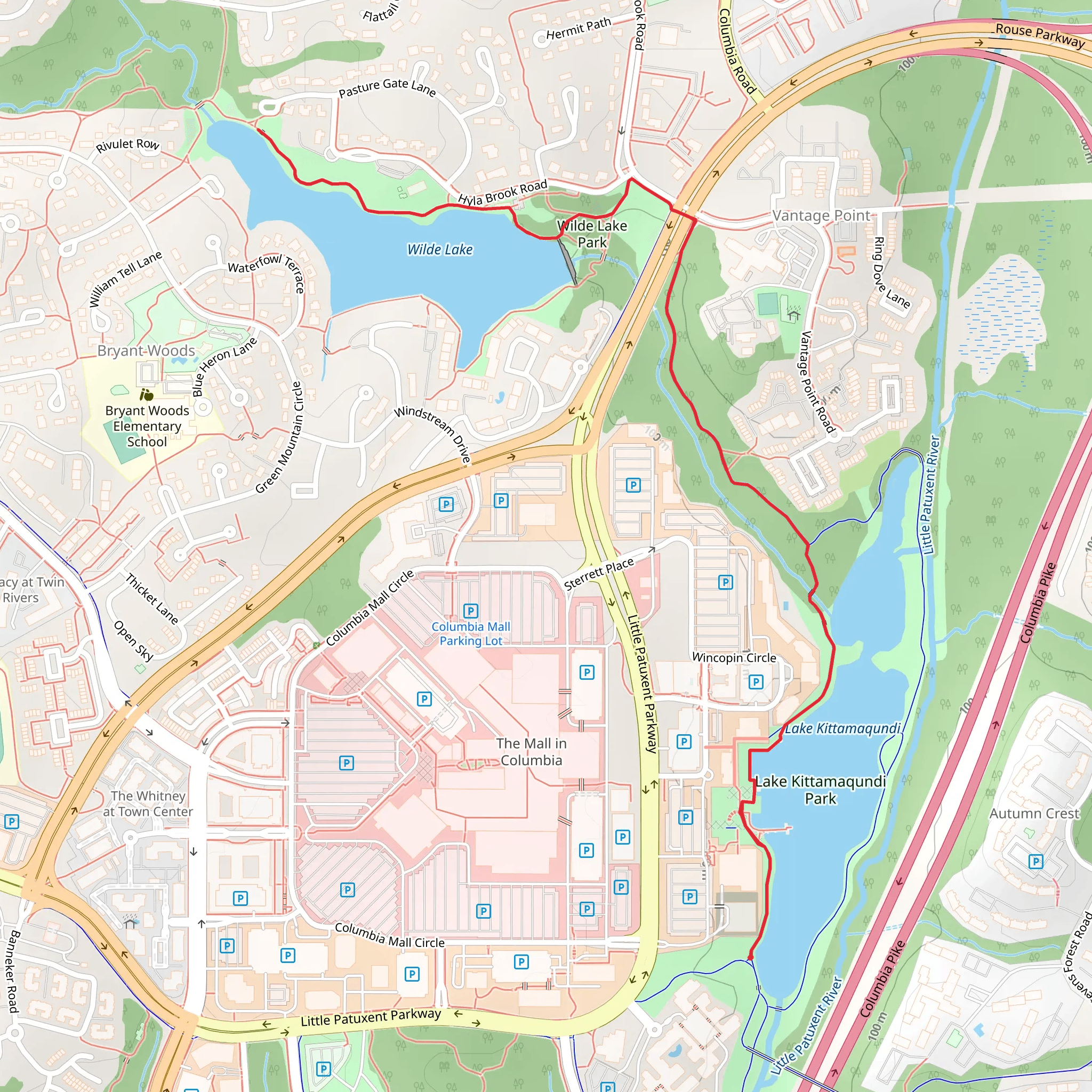 Lake Wilde and Lake Kittamaqundi mobile static map