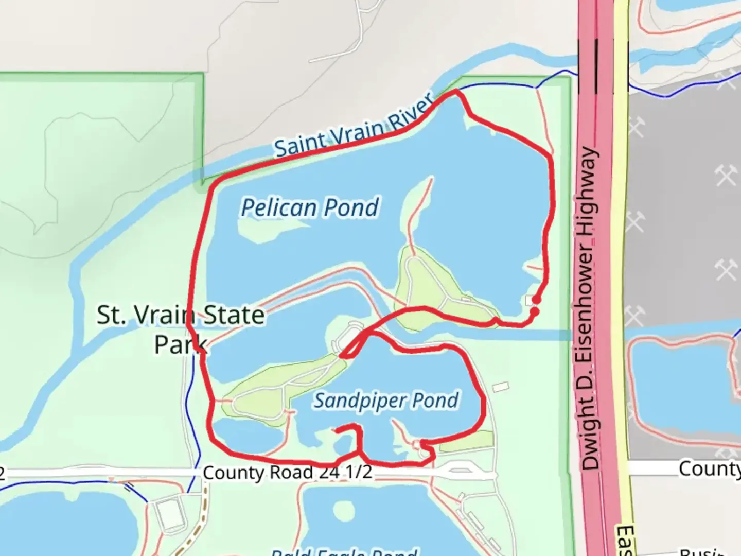 An image depicting the trail Pelican, Mallard and Sandpiper Pond Loop and its surrounding area.
