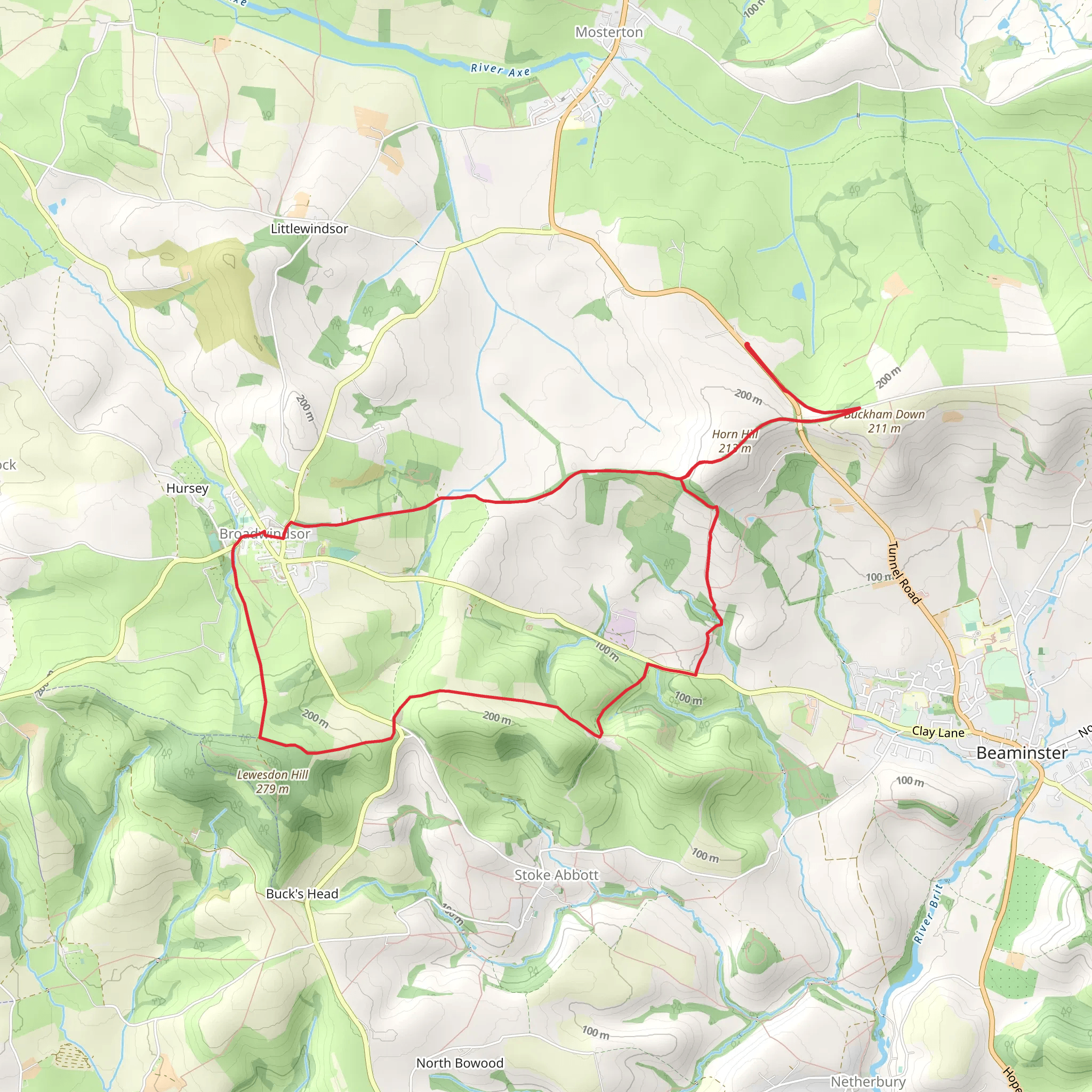 Broadwindsor Loop via Horn Hill mobile static map