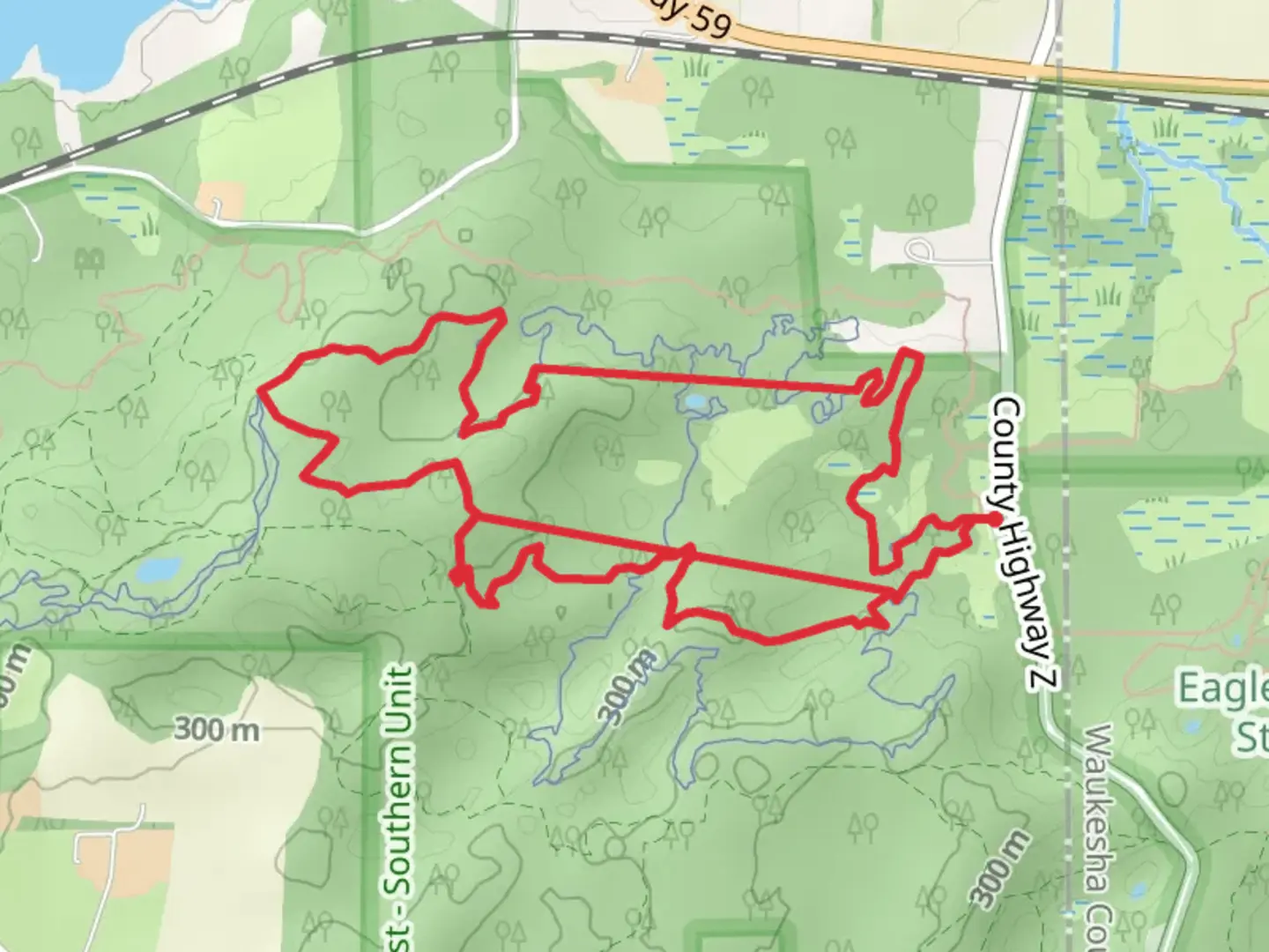 An image depicting the trail Orange and Green Loop and its surrounding area.