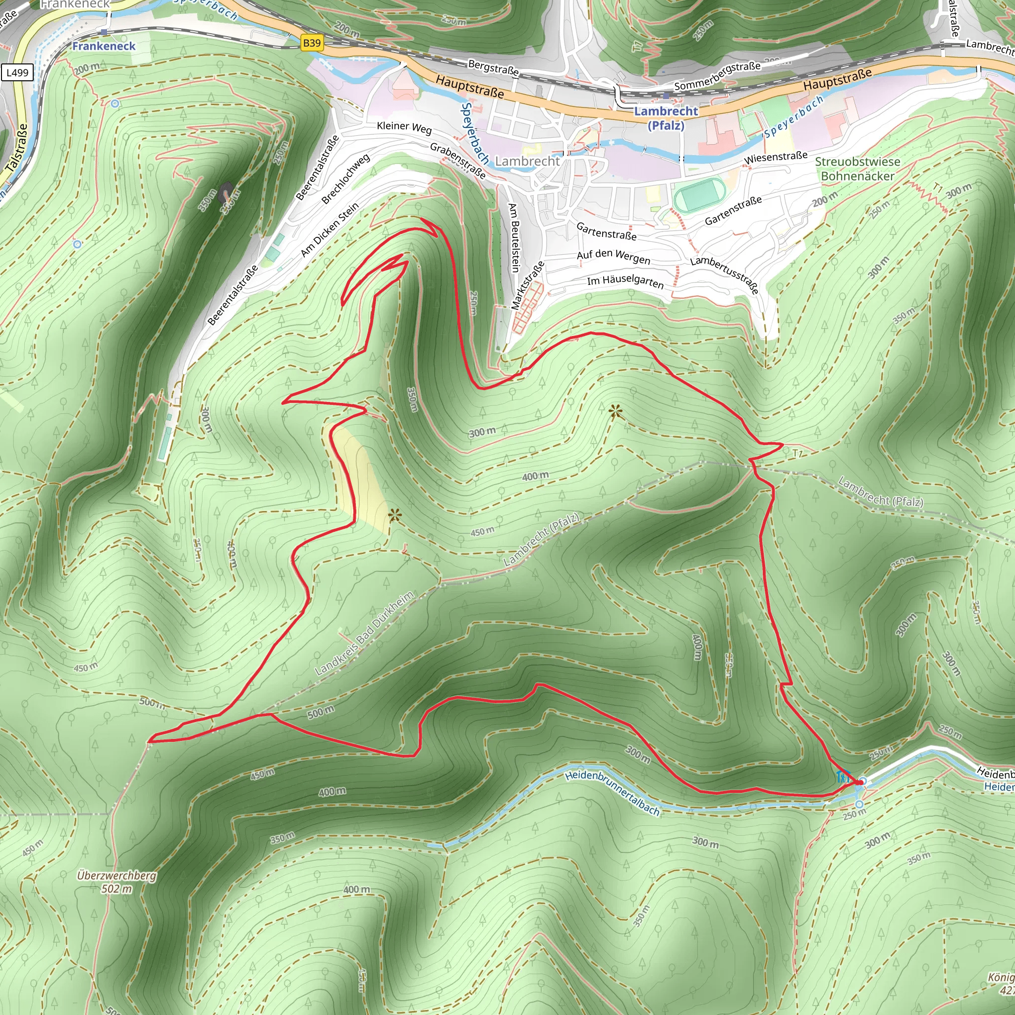 Dicker Stein Turm via Jakobsweg Speyer Metz and Pfaezerwald Weisser Punkt mobile static map