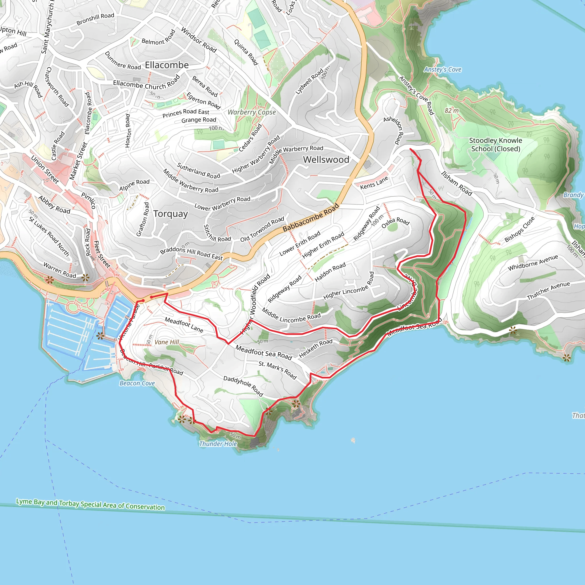 Meadfoot and London Bridge Walk mobile static map