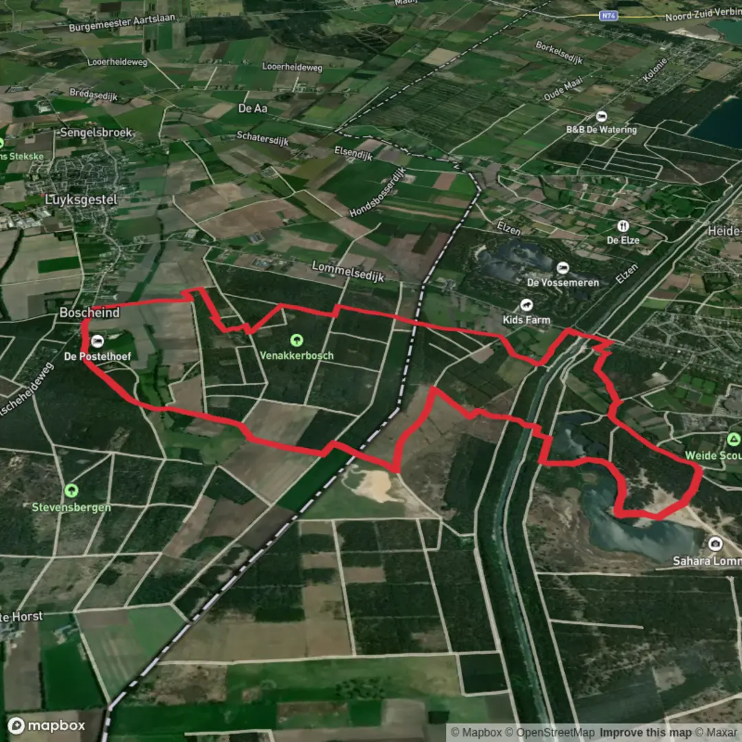An image depicting the trail Bosscherweijer, Sahara and Zwartven Loop and its surrounding area.