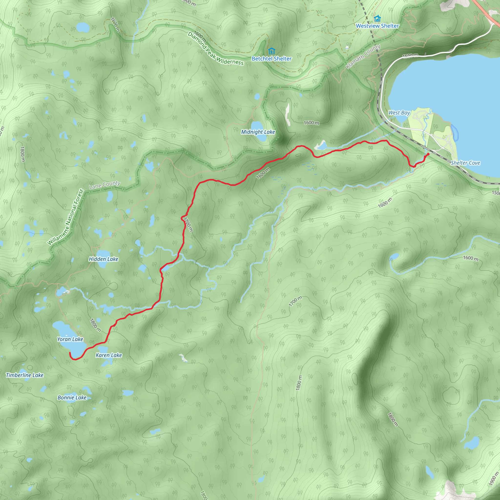 Yoran Lake via Whitefish Creek Trail mobile static map