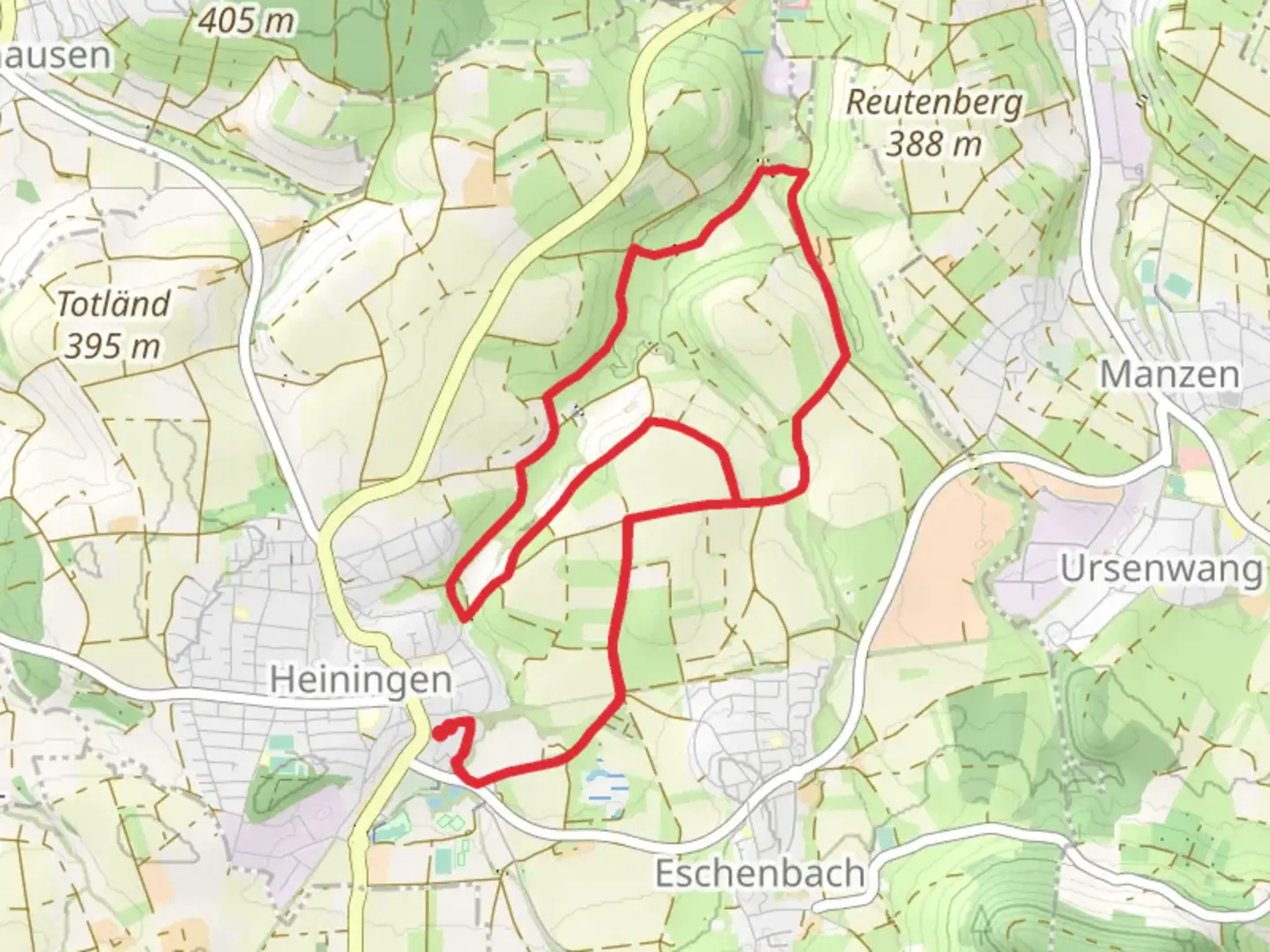 An image depicting the trail Iltishofweg Loop and its surrounding area.