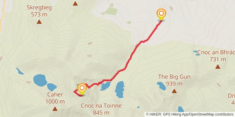 A map preview of the recording Hike on Carrauntoohil via O'Sheas Gully.