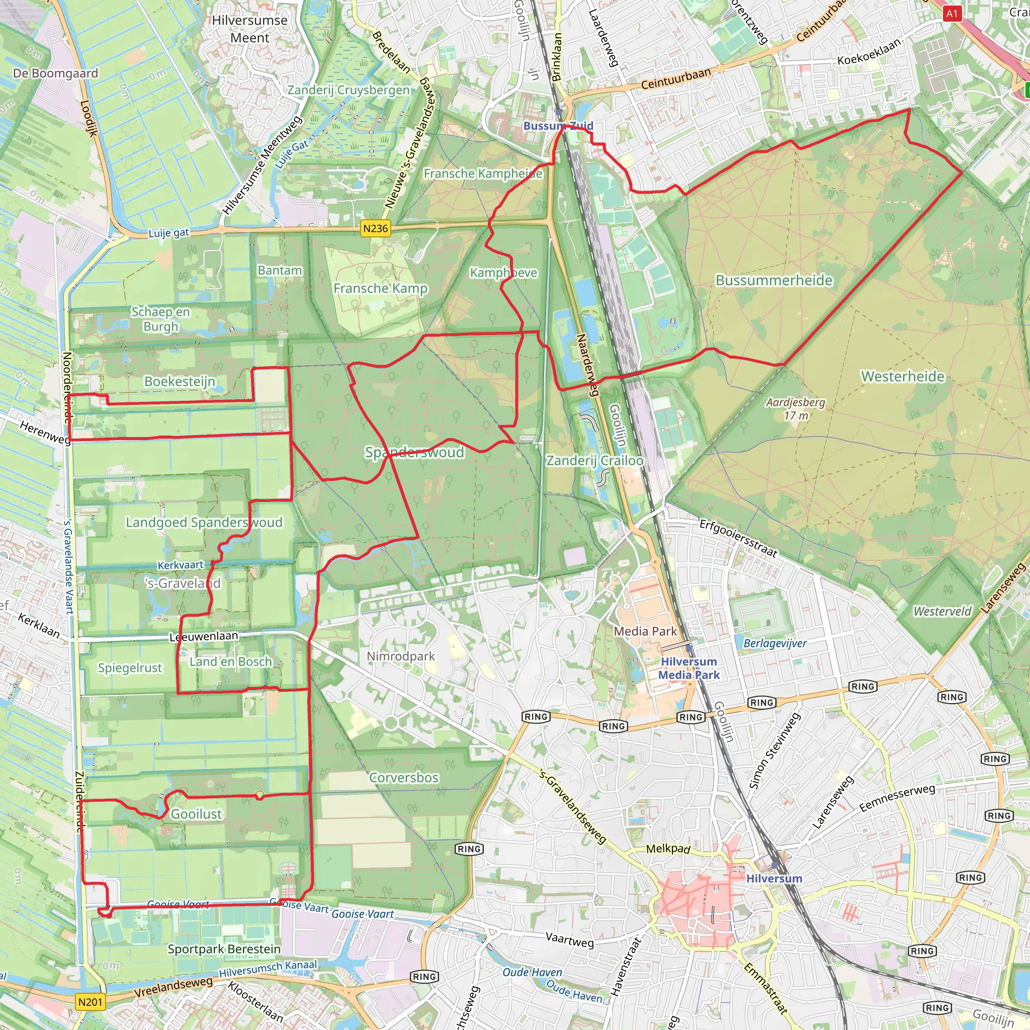 Spanderswoud, Bussumerheide and Trompenburgh Loop mobile static map