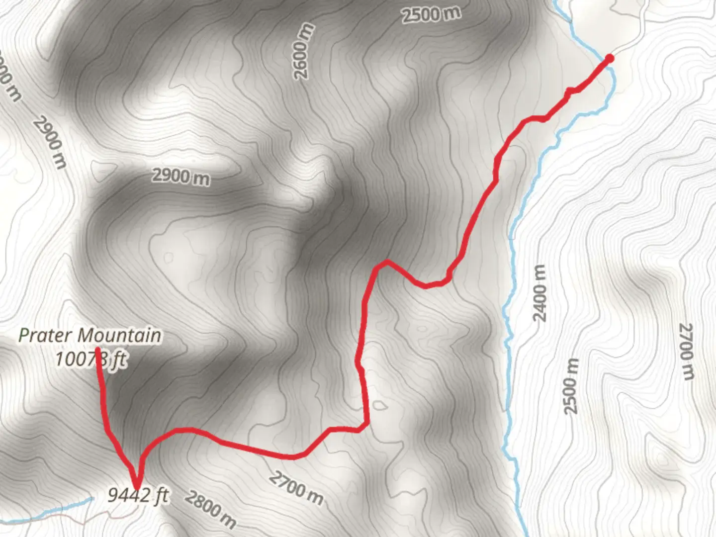 An image depicting the trail Prater Mountain and its surrounding area.