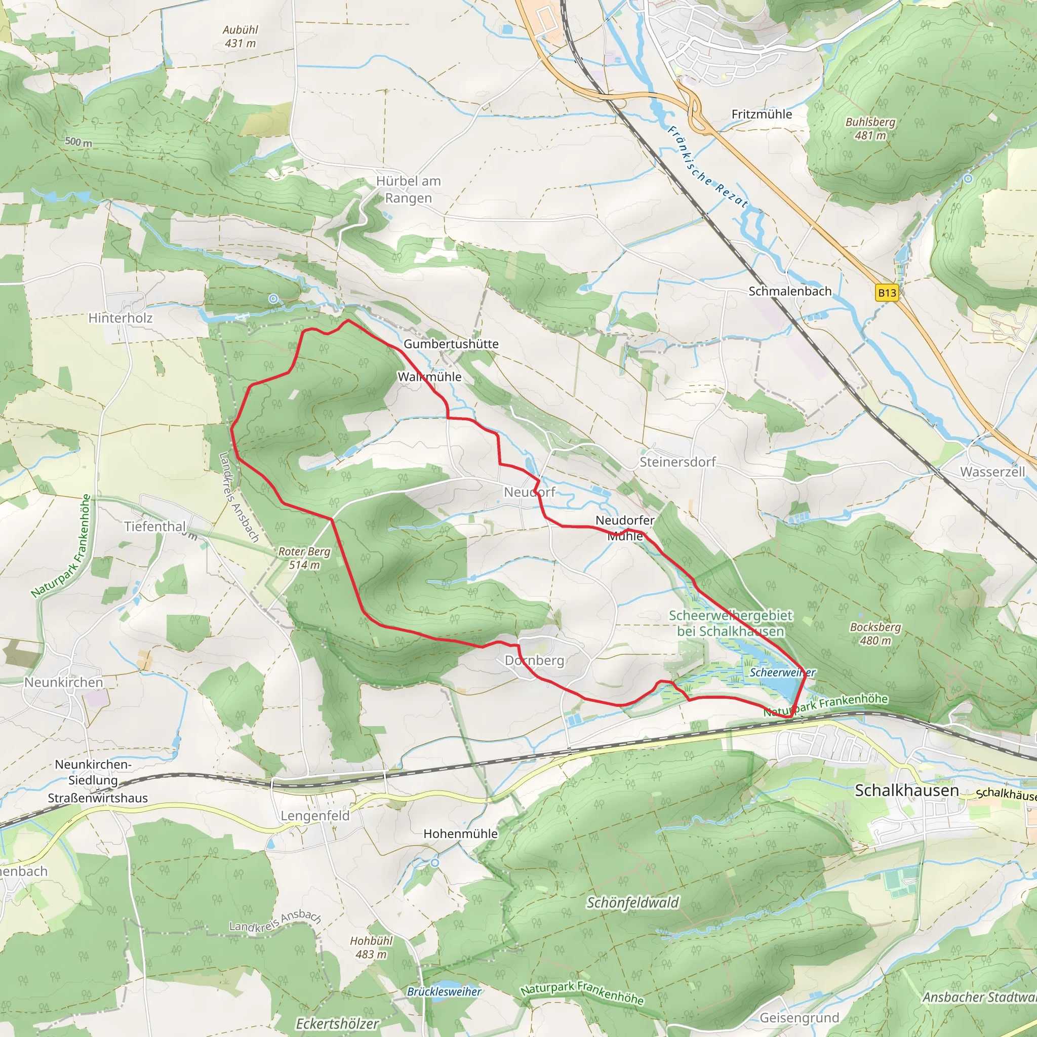 Dornberg to Walkmuhle Loop via Scheerweiher mobile static map