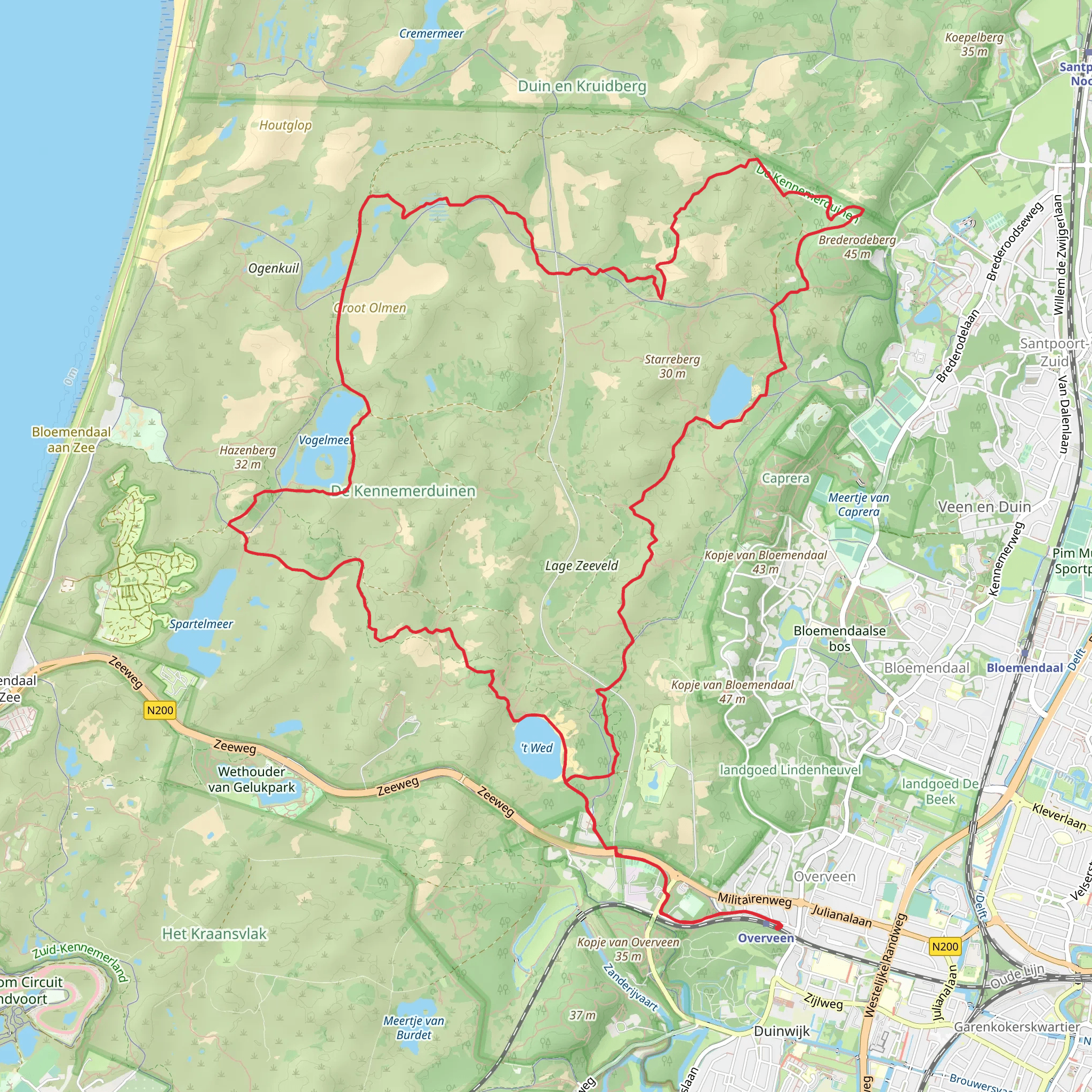 't Wed, Vogelmeer and Oosterplas Loop in Zuid Kennemerland mobile static map