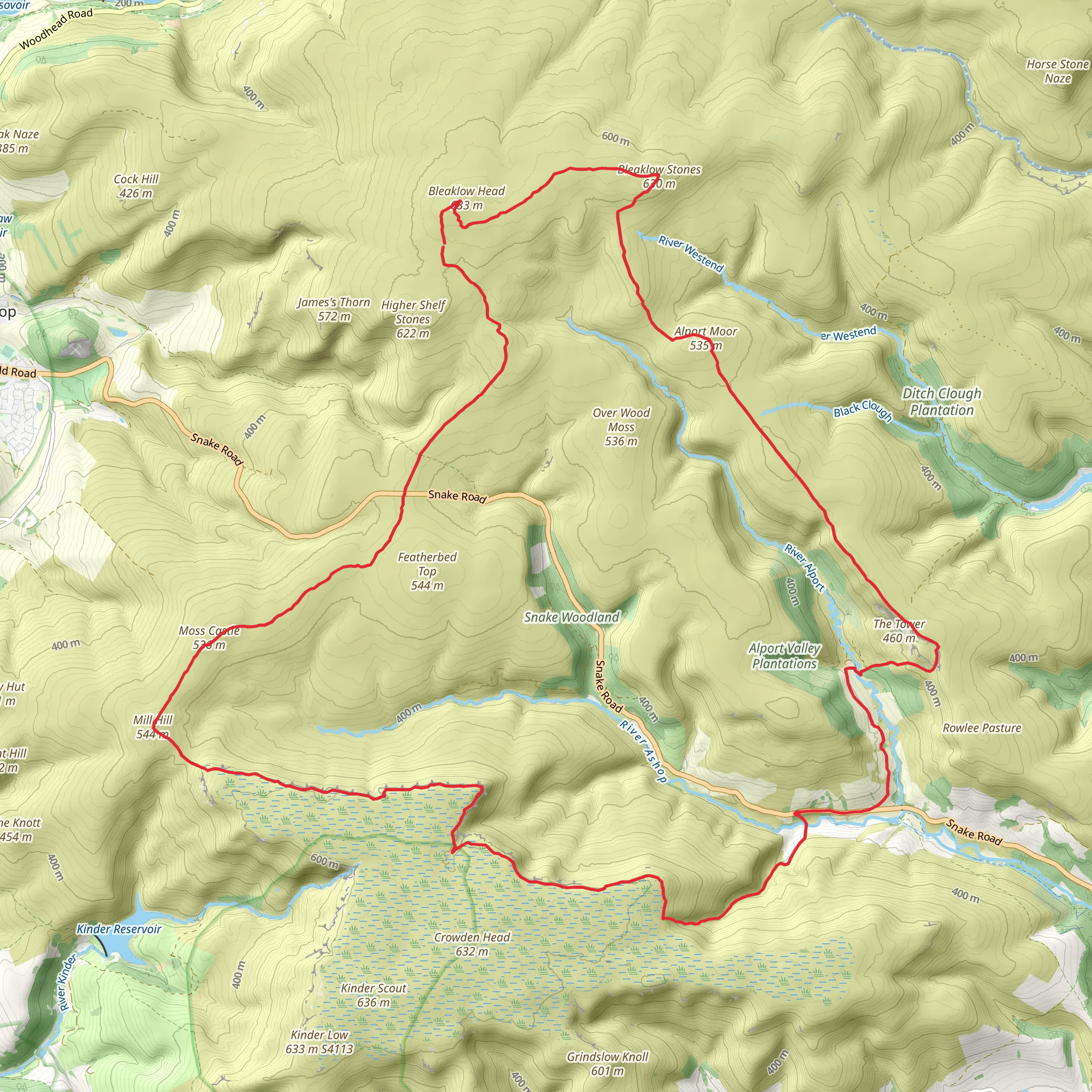 Dark Peak via Pennine Way mobile static map