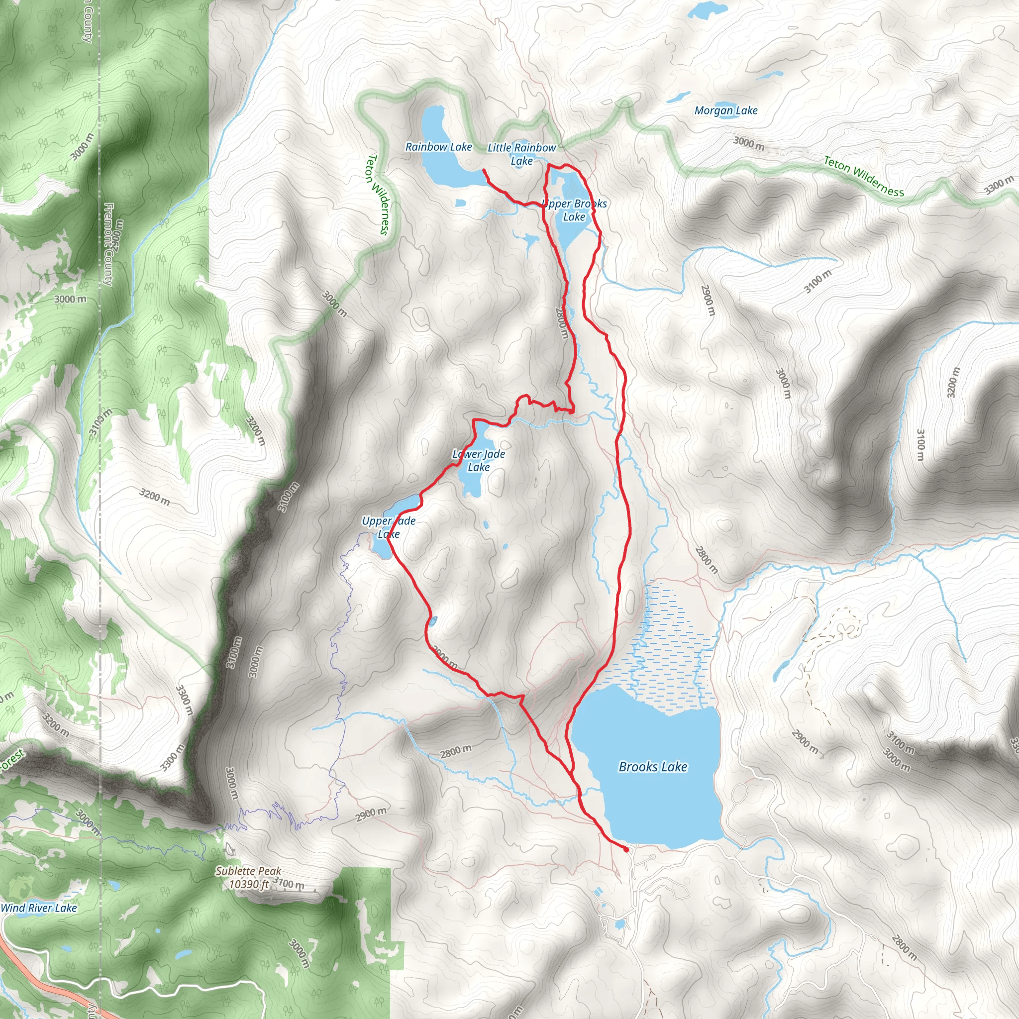 Upper and Lower Jade Lake, Rainbow Lake and Upper Brooks Lake Loop via Yellowstone Trail mobile static map