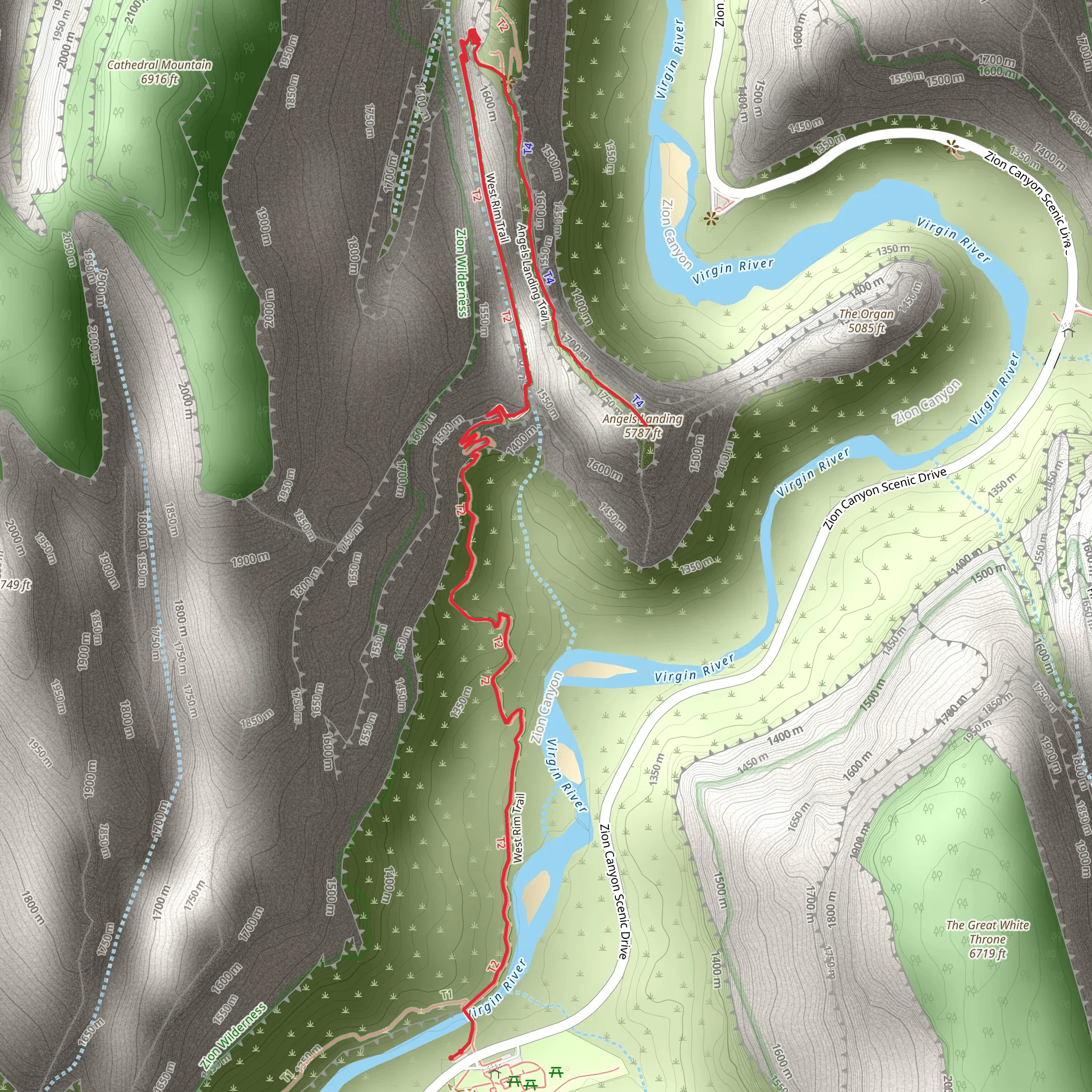 Angels Landing via West Rim Trail mobile static map