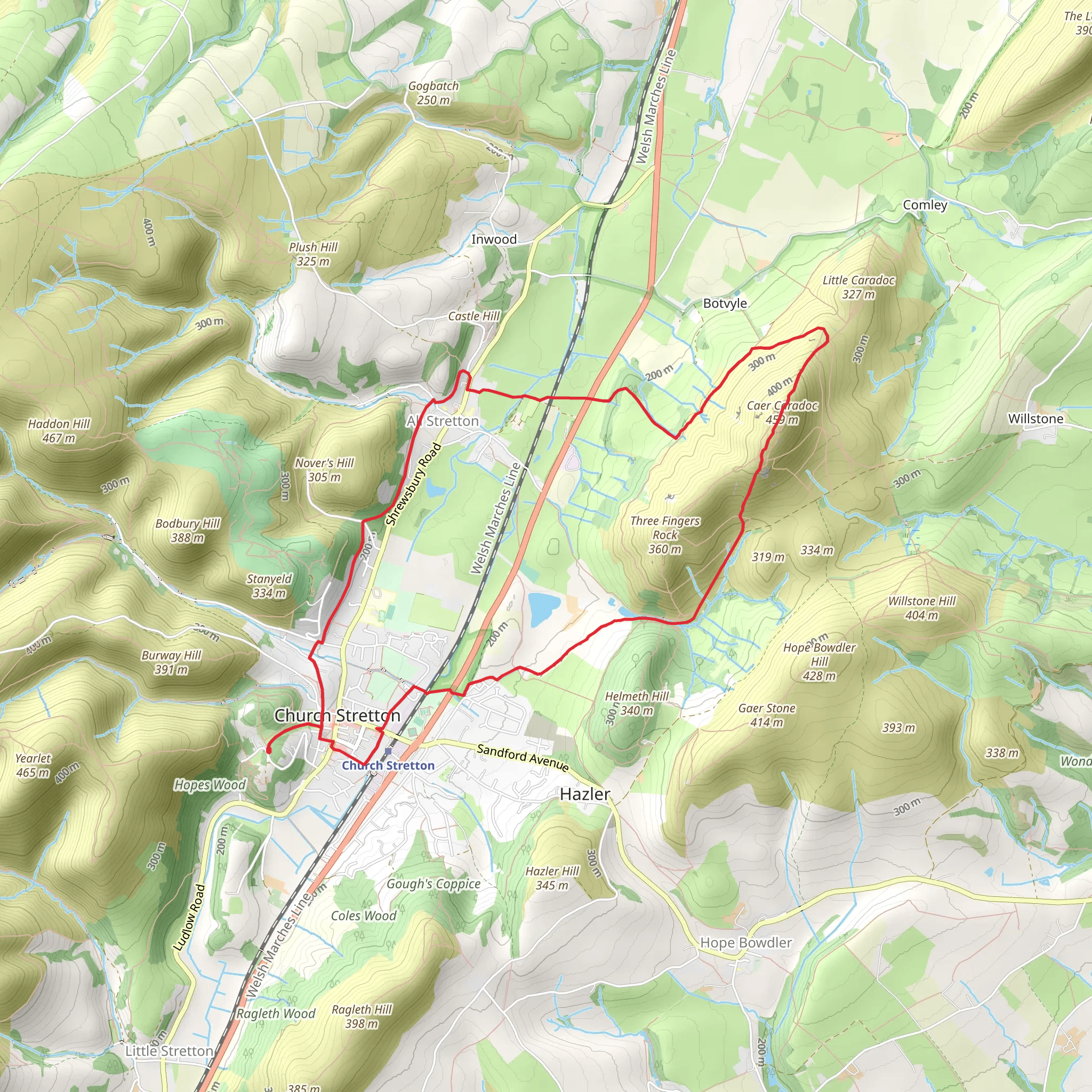 Caer Caradoc Peak, All Stretton and Church Stretton Loop mobile static map