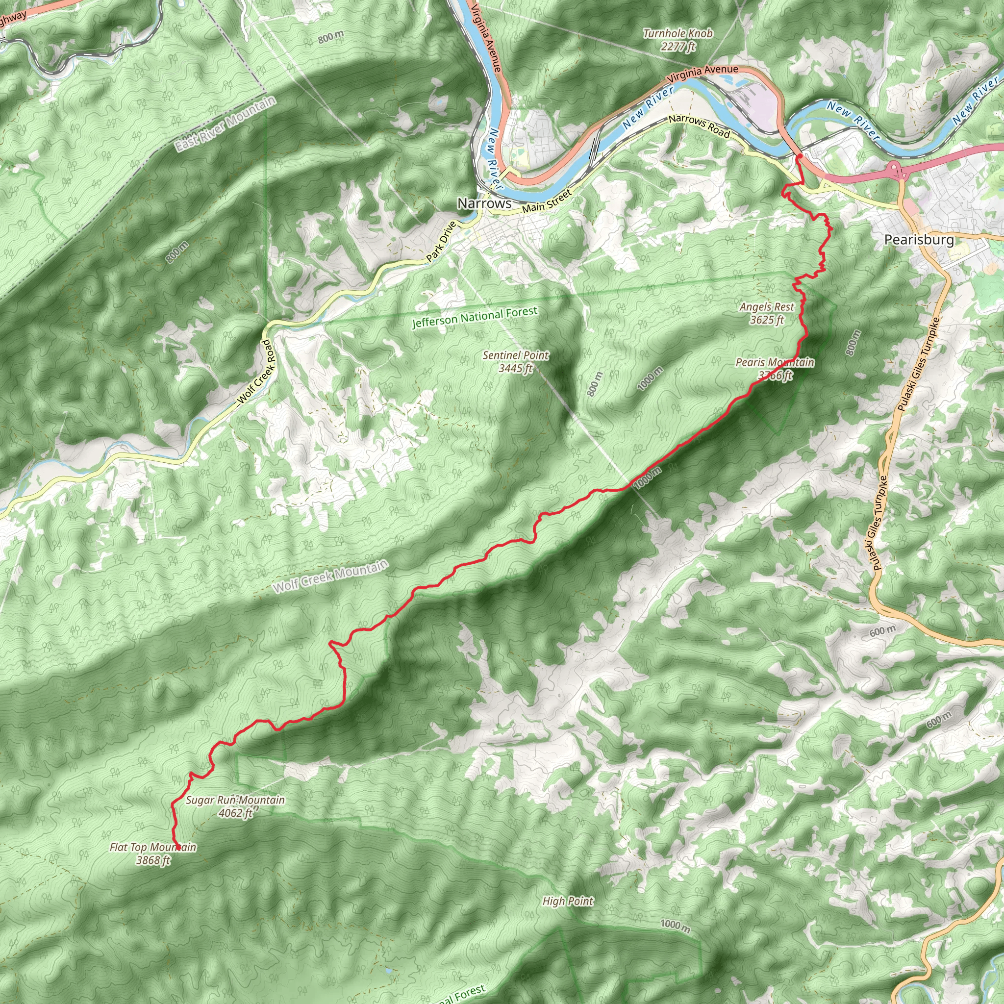 Appalachian Trail via Big Horse Gap mobile static map