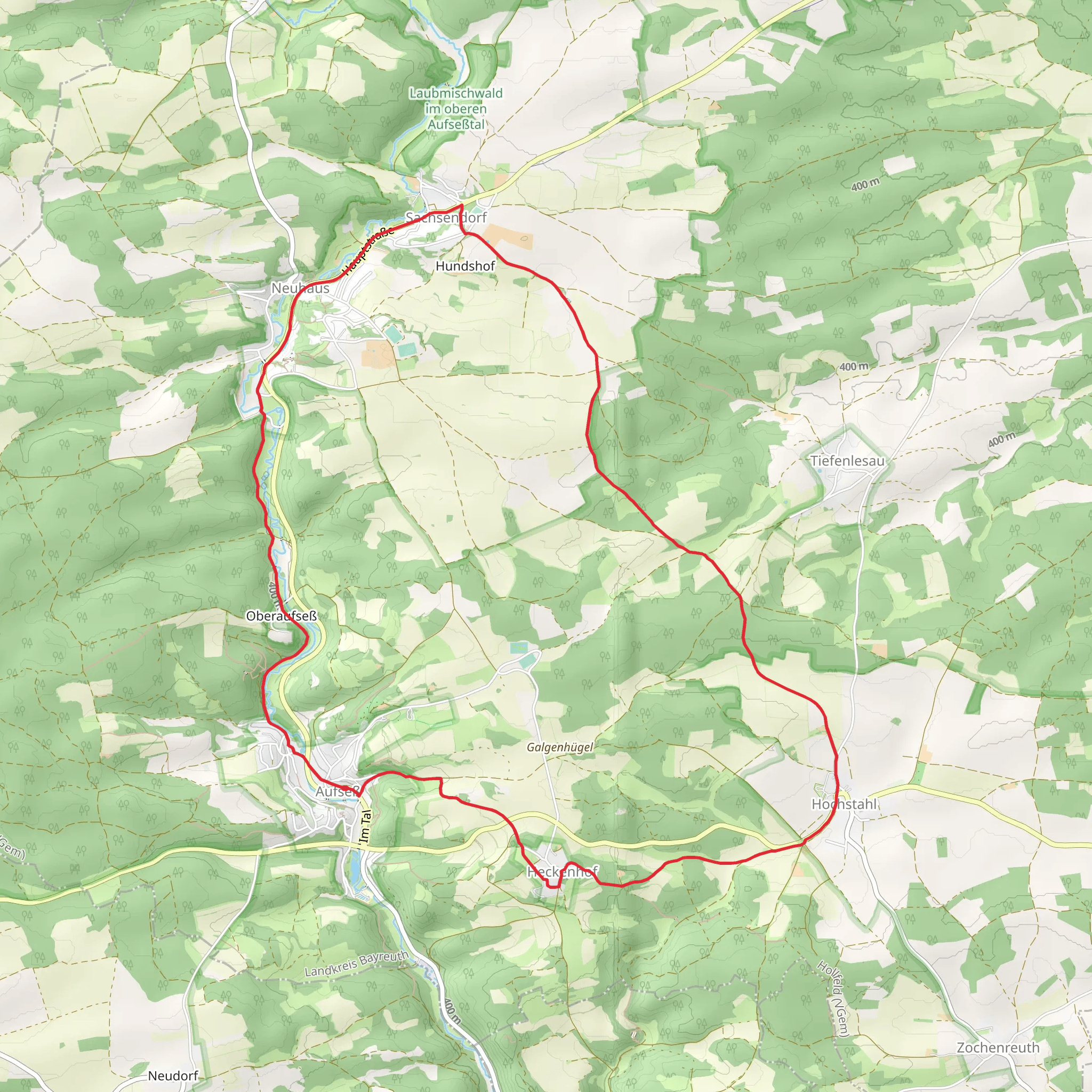 Aufseß to Sachsendorf and Hochstahl Loop via Schloss Oberaufseß mobile static map