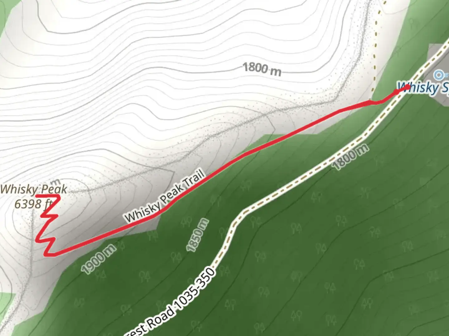 An image depicting the trail Whisky Peak Trail and its surrounding area.