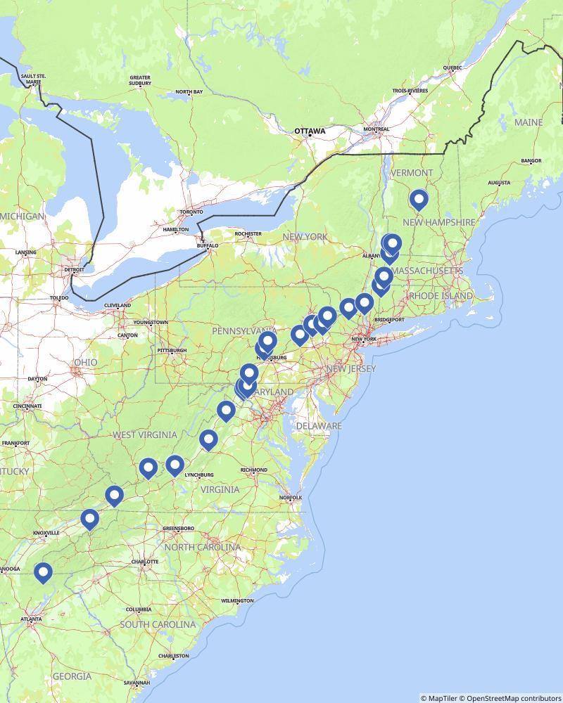 Appalachian Trail fastfood map